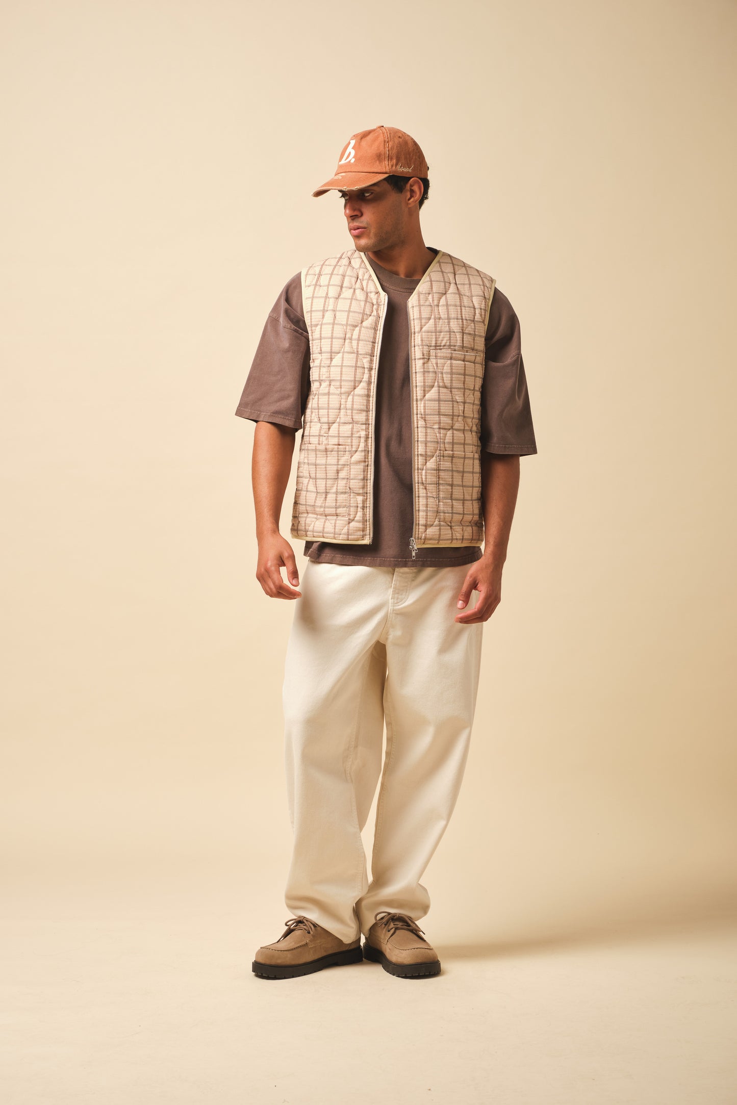 ROBBEN CHECK VINTAGE PADDED GILET - SAND