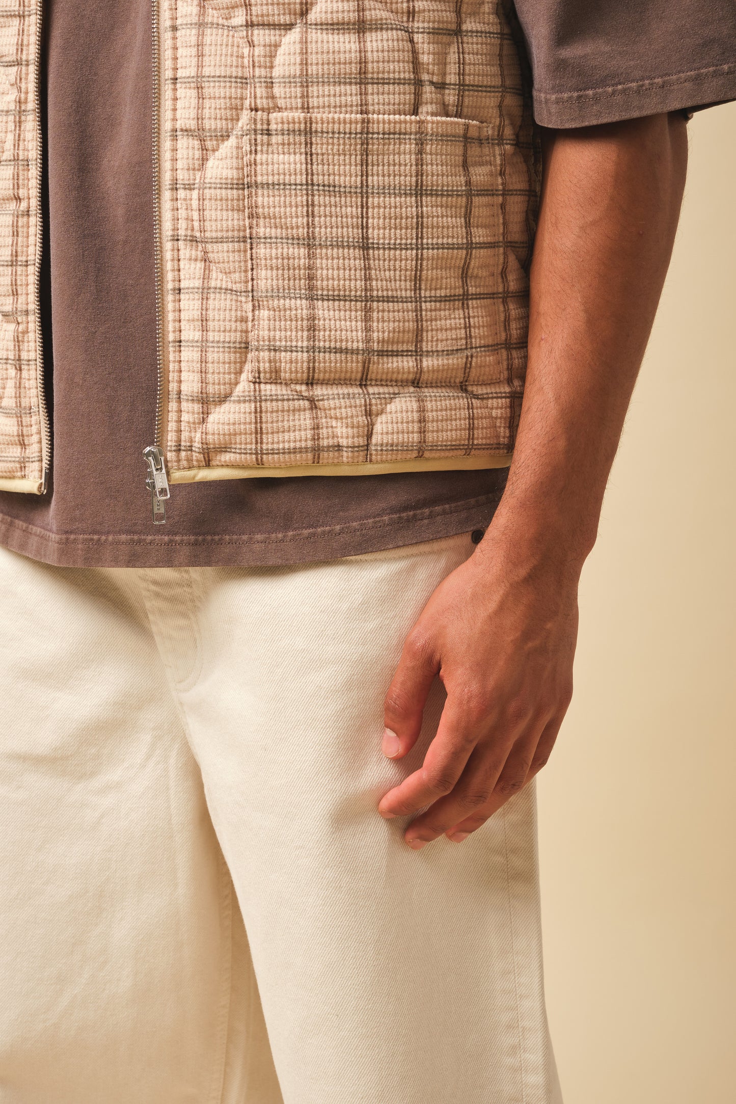 ROBBEN CHECK VINTAGE PADDED GILET - SAND