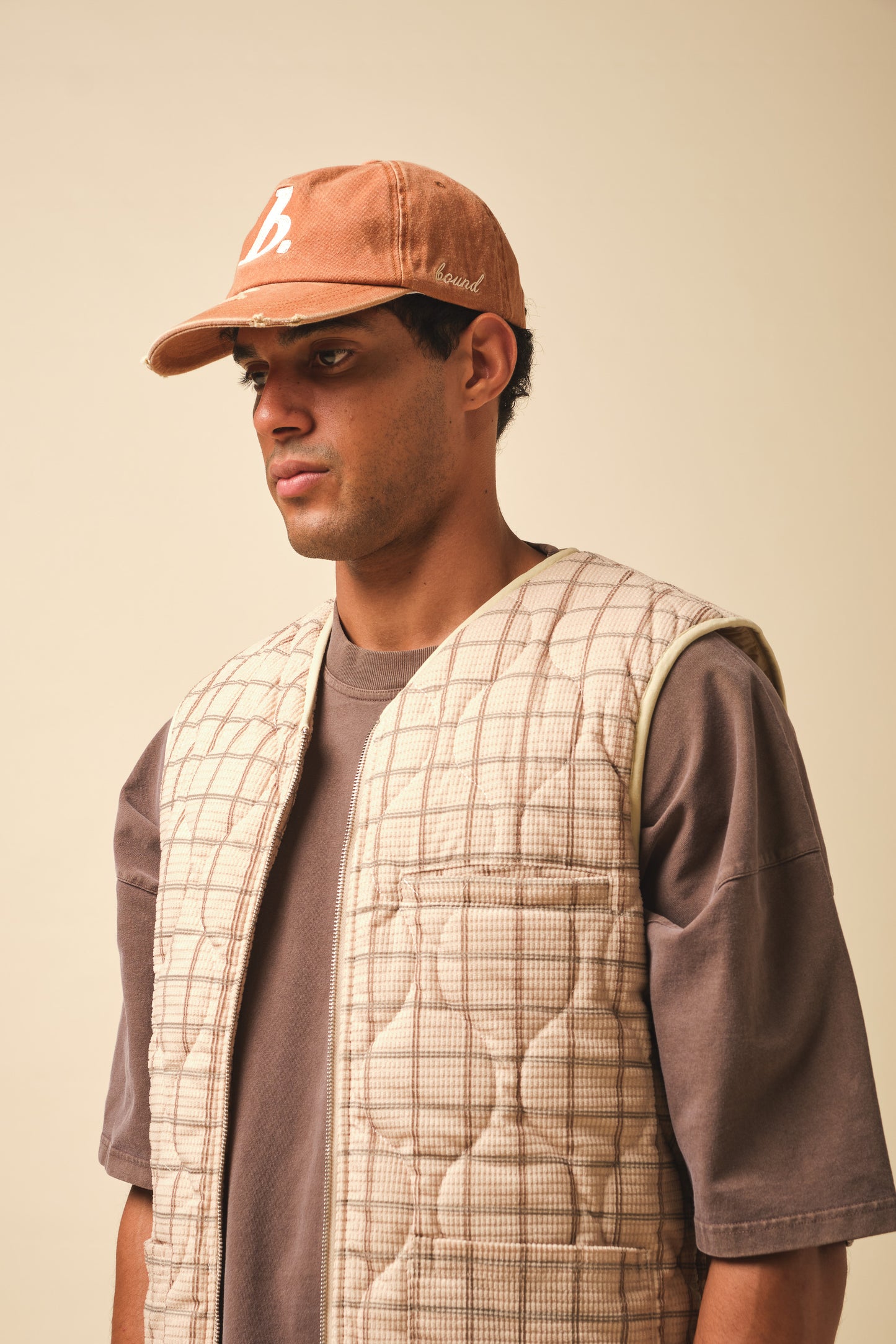 ROBBEN CHECK VINTAGE PADDED GILET - SAND