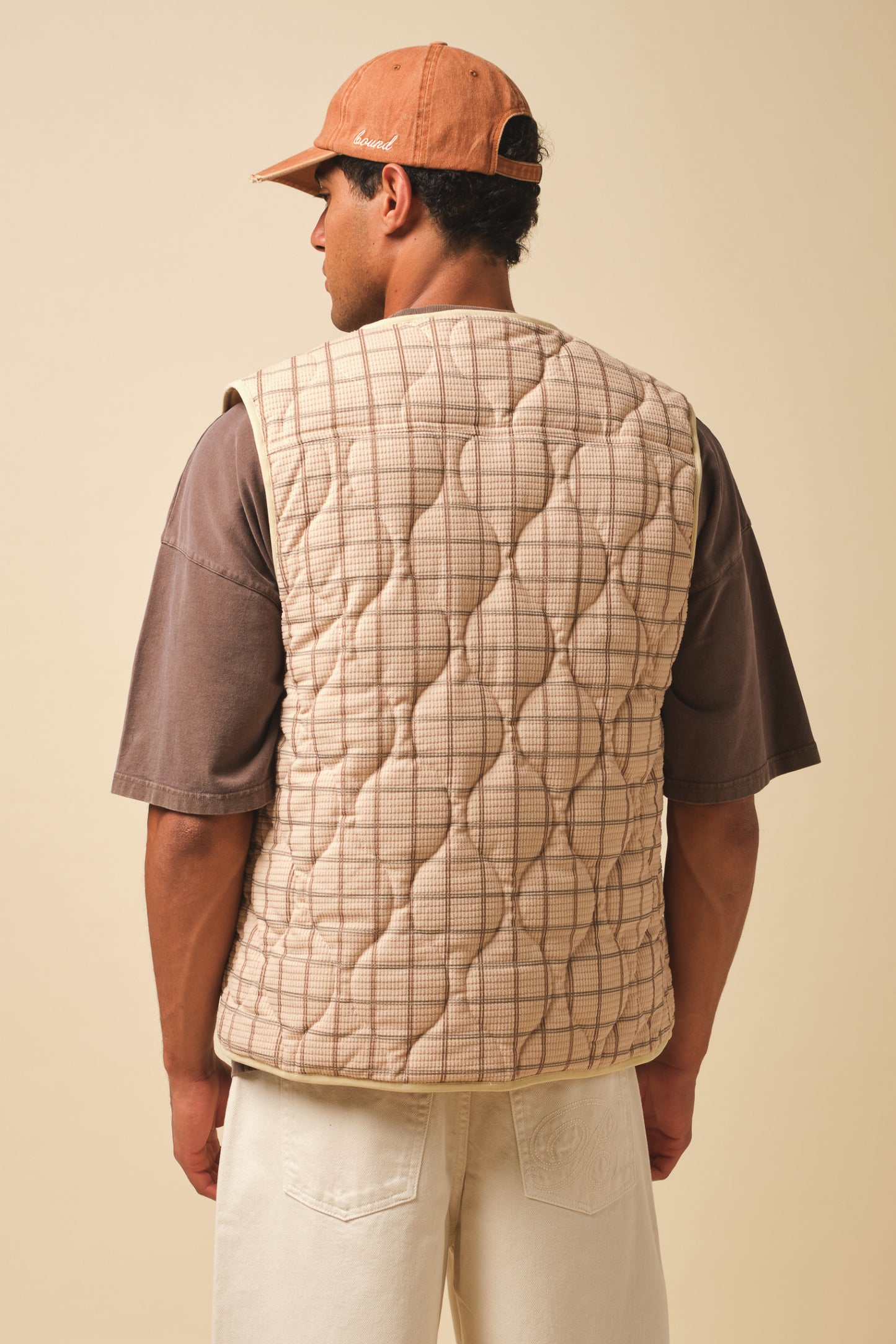 ROBBEN CHECK VINTAGE PADDED GILET - SAND