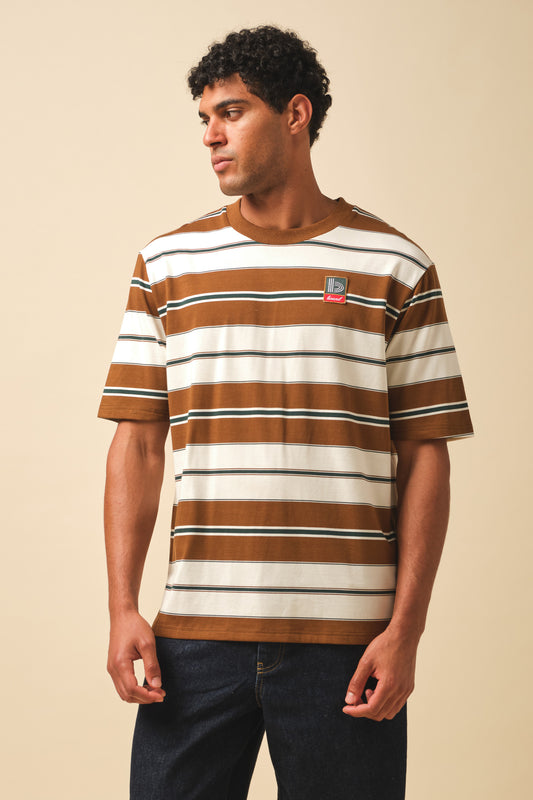 RETRO STRIPE PATCH TEE - BROWN