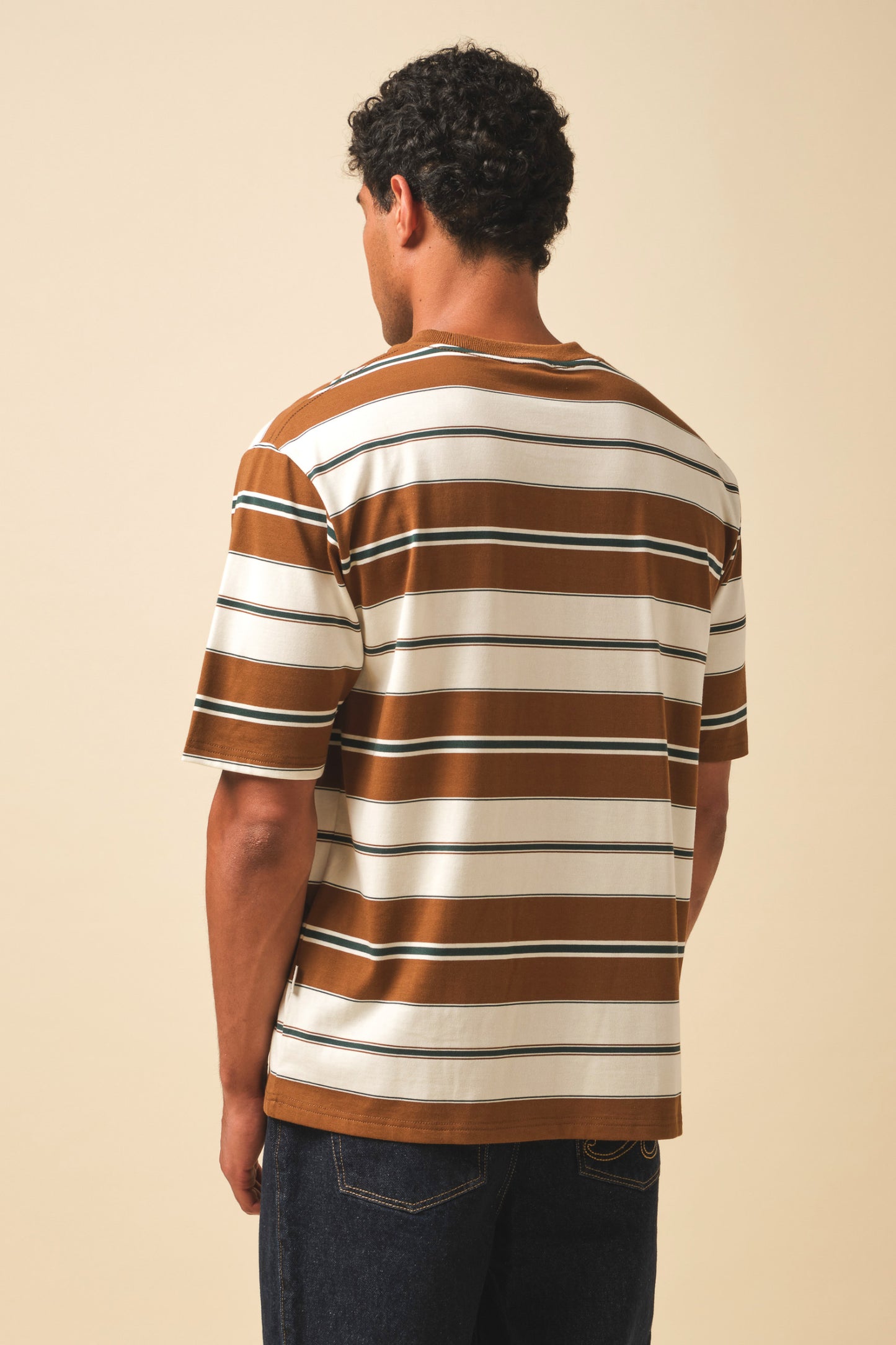 RETRO STRIPE PATCH TEE - BROWN