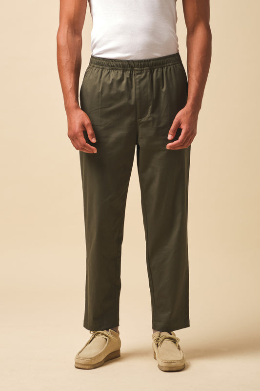 WILLIAM EVERYDAY COTTON TROUSERS - OLIVE GREEN
