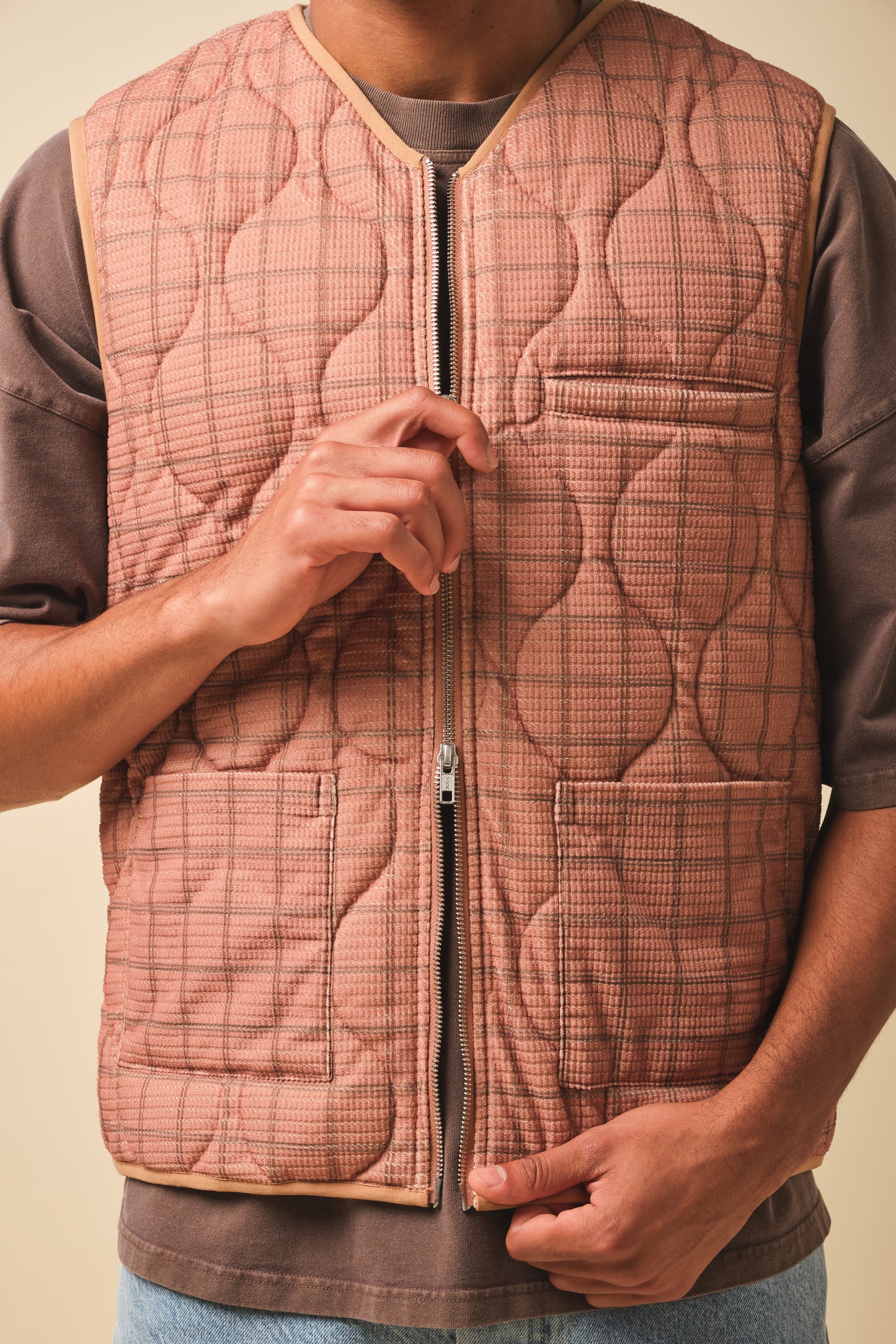 ROBBEN CHECK VINTAGE PADDED GILET- RUST