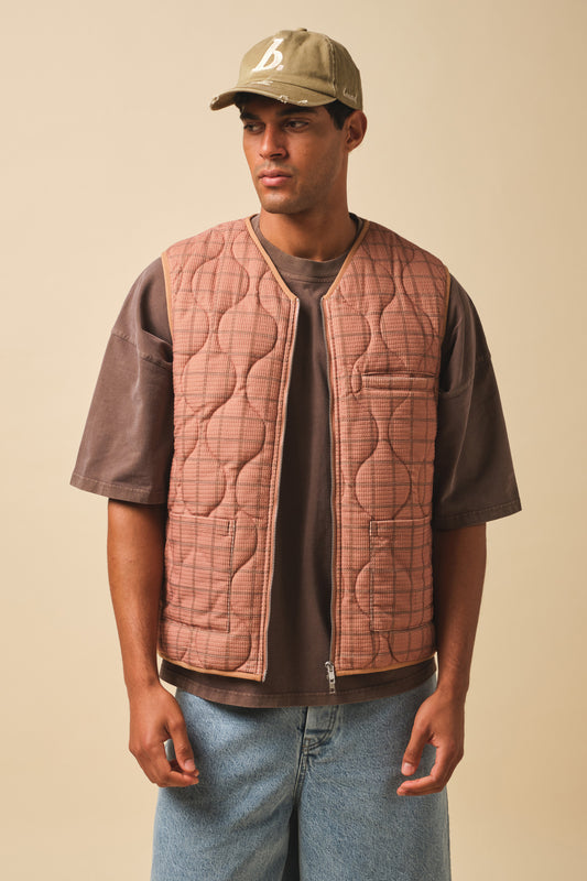 ROBBEN CHECK VINTAGE PADDED GILET- RUST
