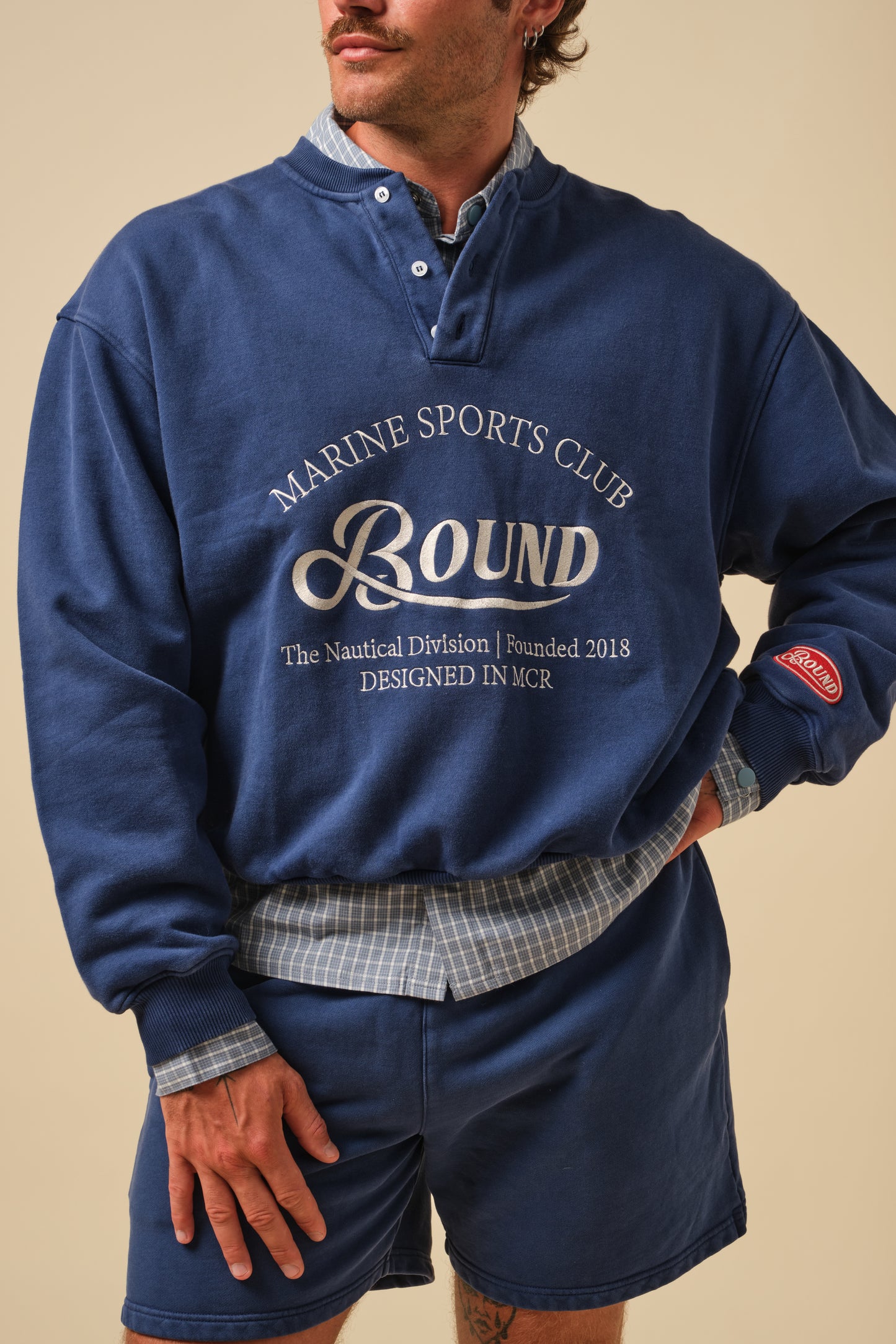 FREDDIE GRANDAD COLLAR MARINE SWEATSHIRT - NAVY