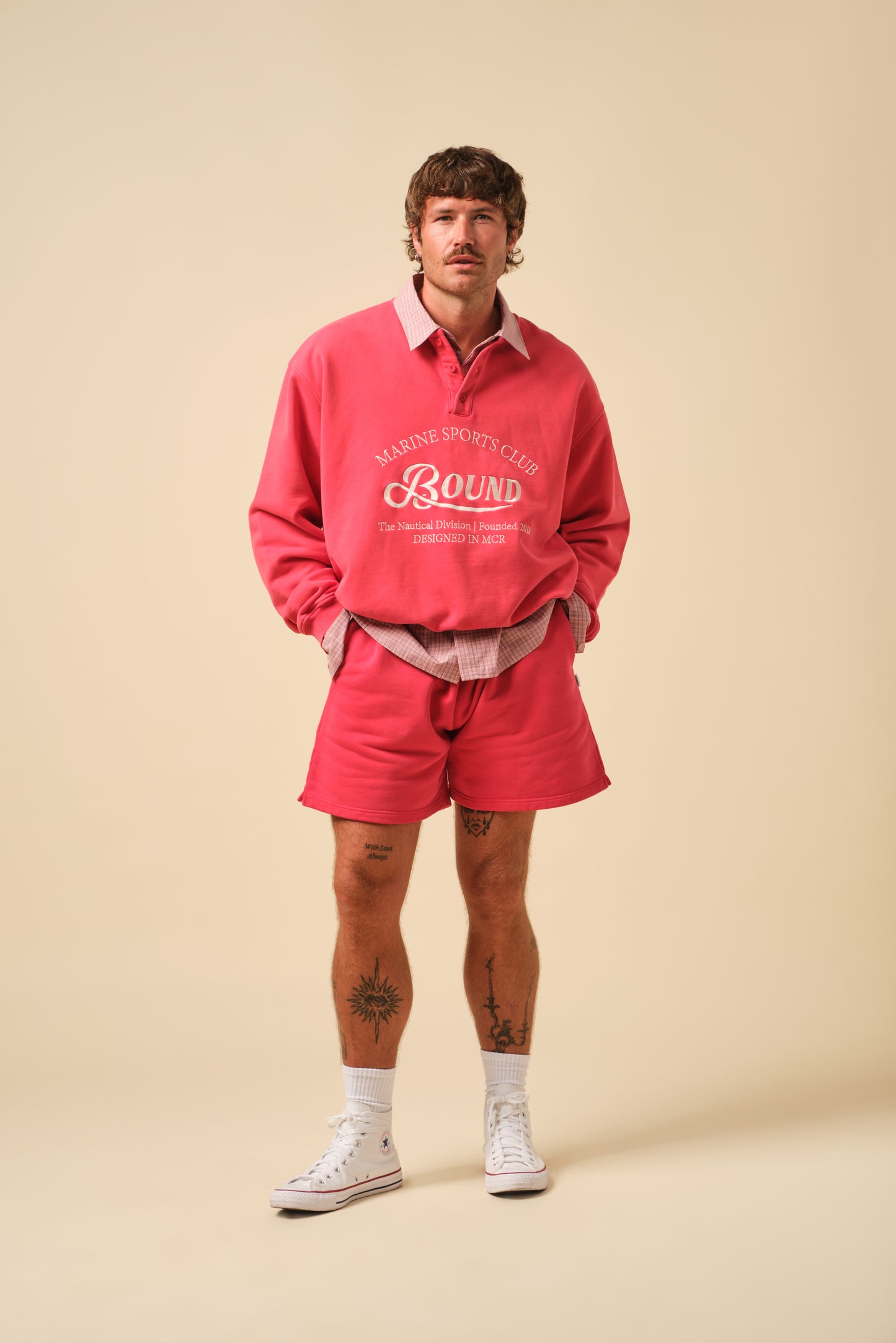 FREDDIE GRANDAD COLLAR MARINE SWEATSHIRT - RED