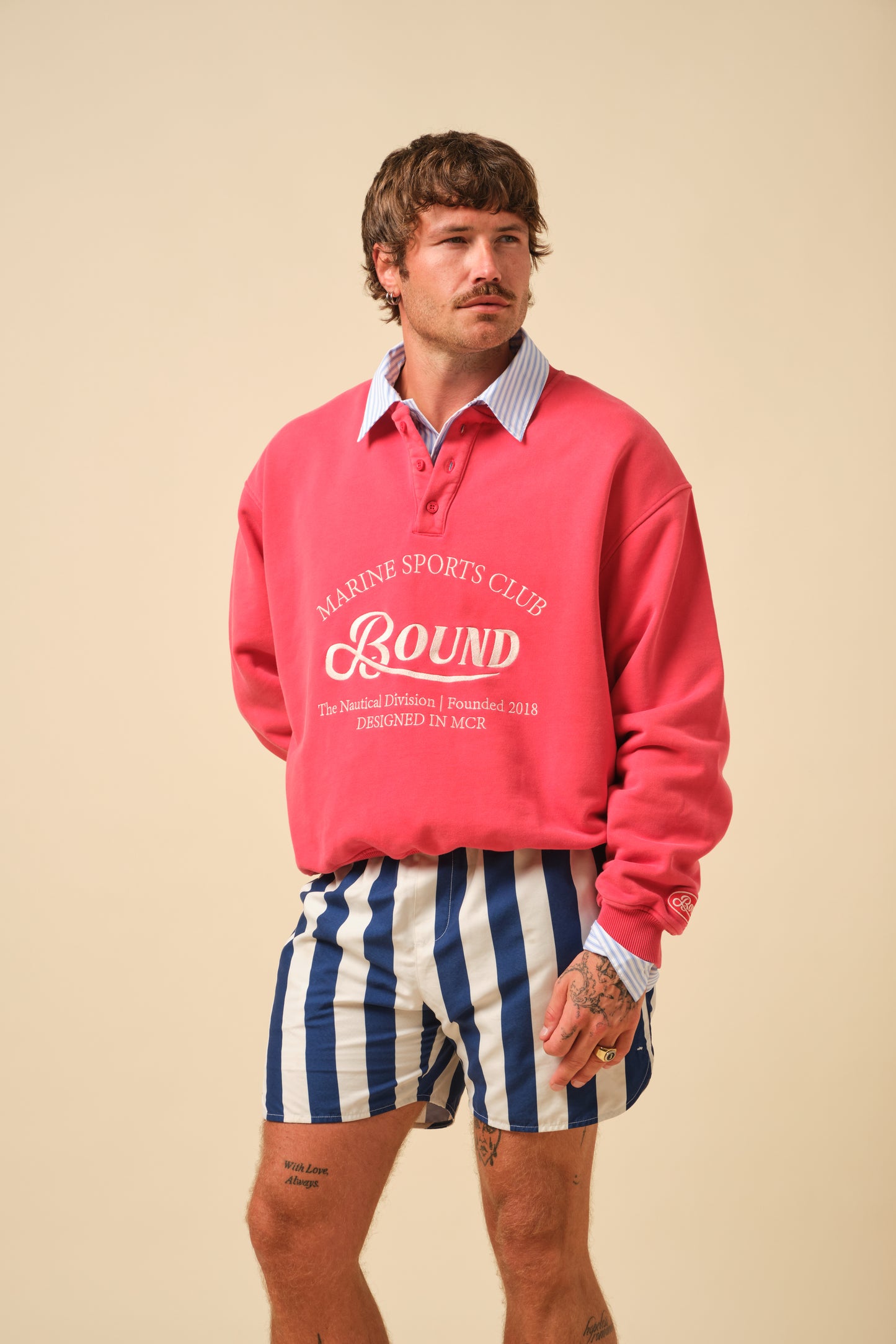 FREDDIE GRANDAD COLLAR MARINE SWEATSHIRT - RED