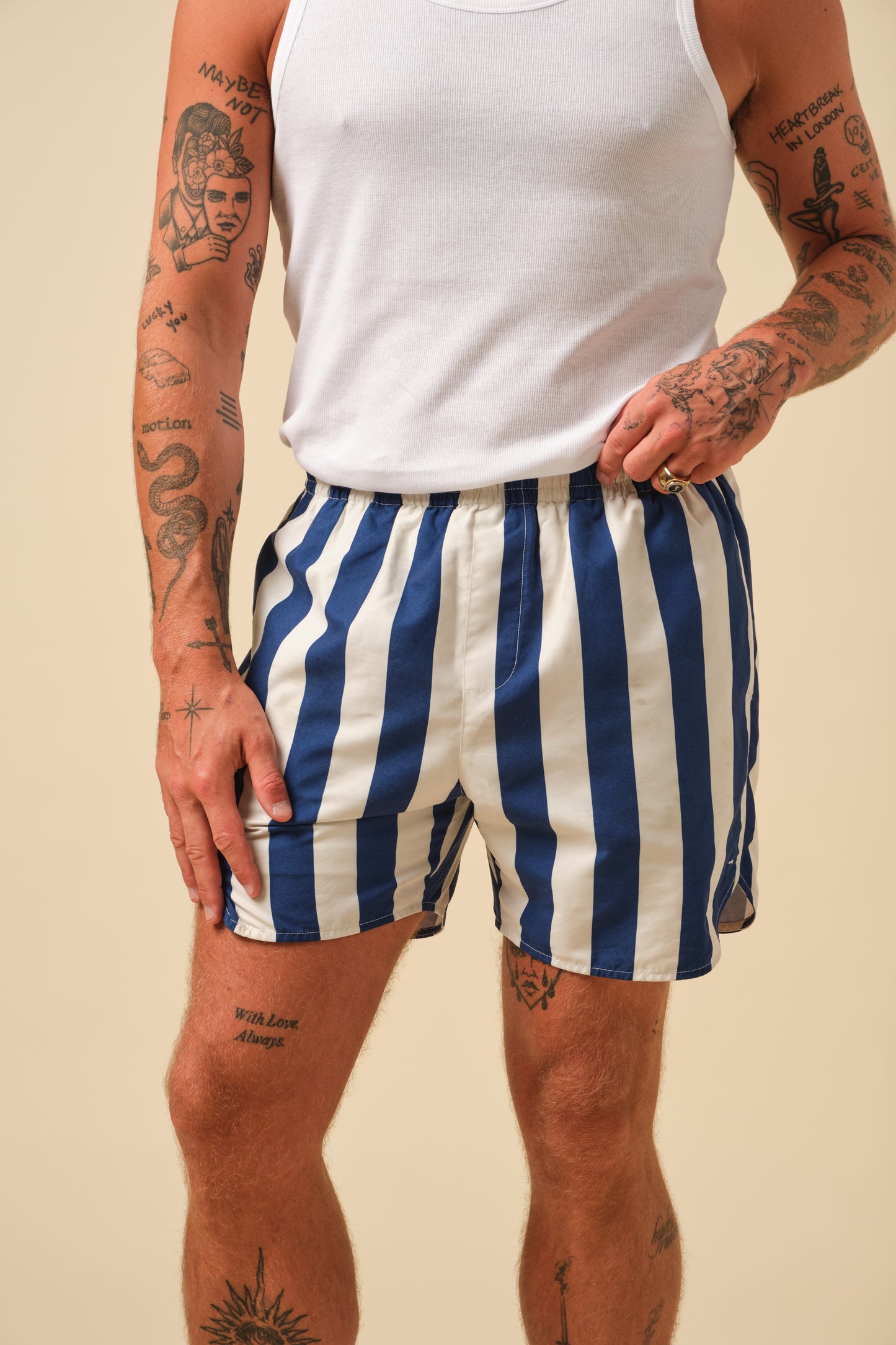 FREDDIE STRIPE RETRO SWIM SHORT - BLUE