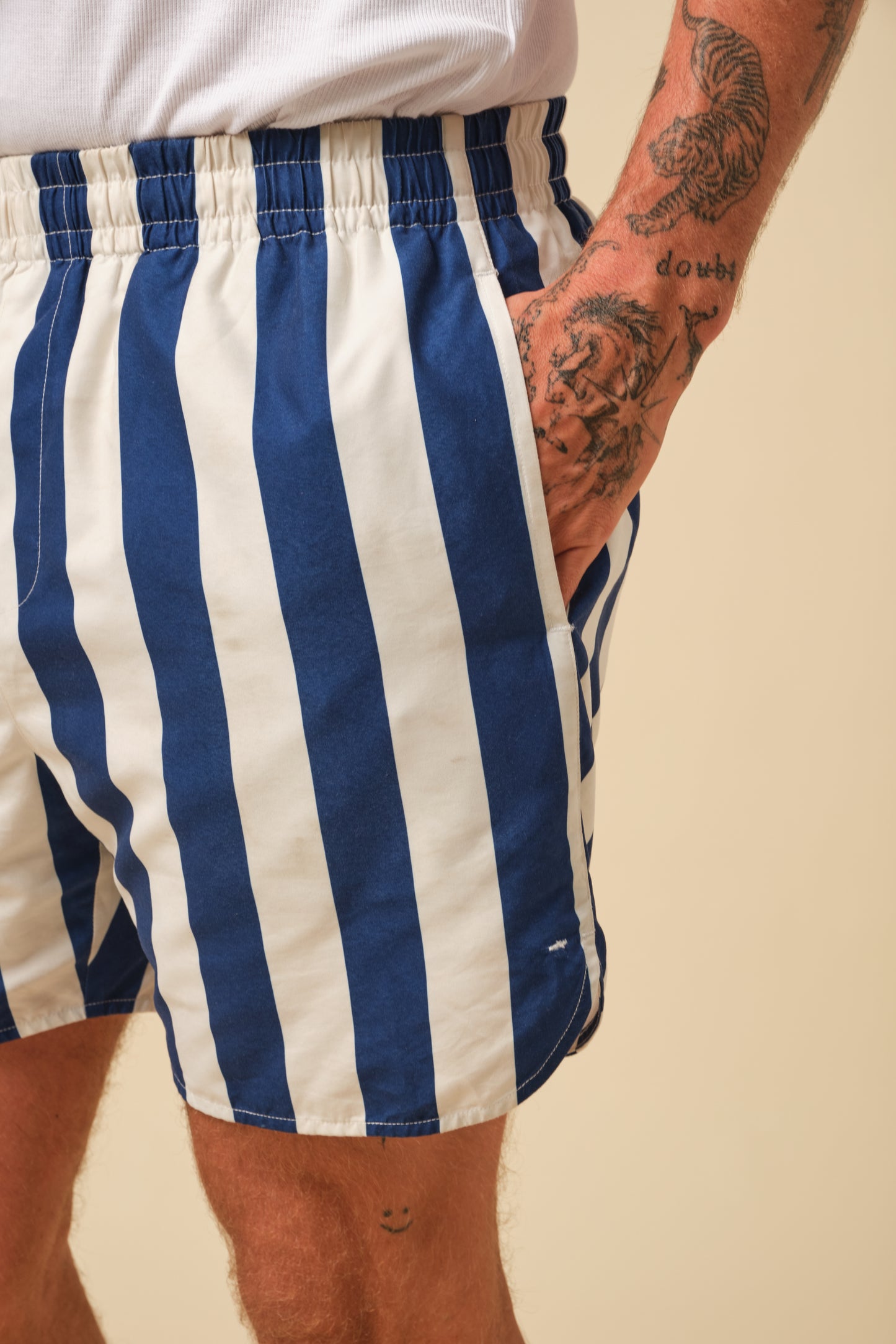 FREDDIE STRIPE RETRO SWIM SHORT - BLUE