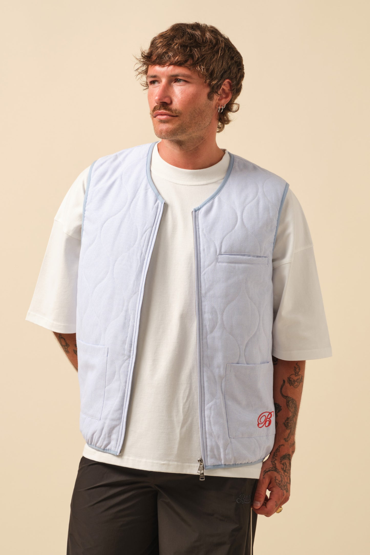 FREDDIE OXFORD STRIPE PADDED GILET VEST