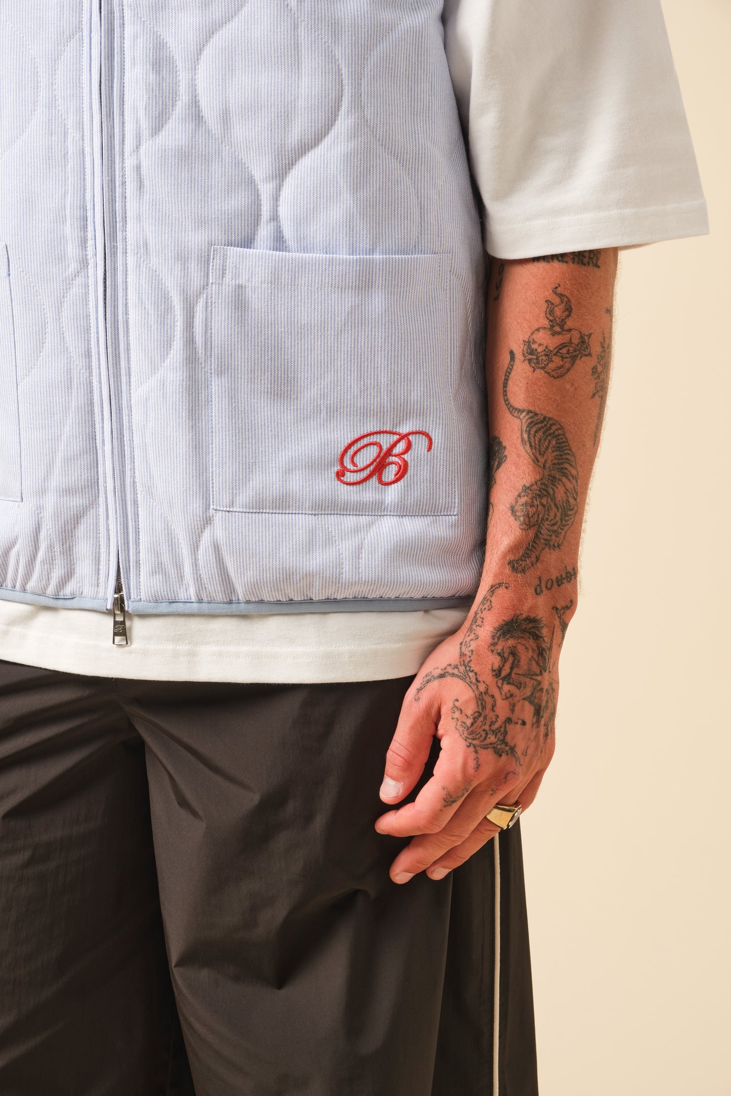 FREDDIE OXFORD STRIPE PADDED GILET VEST