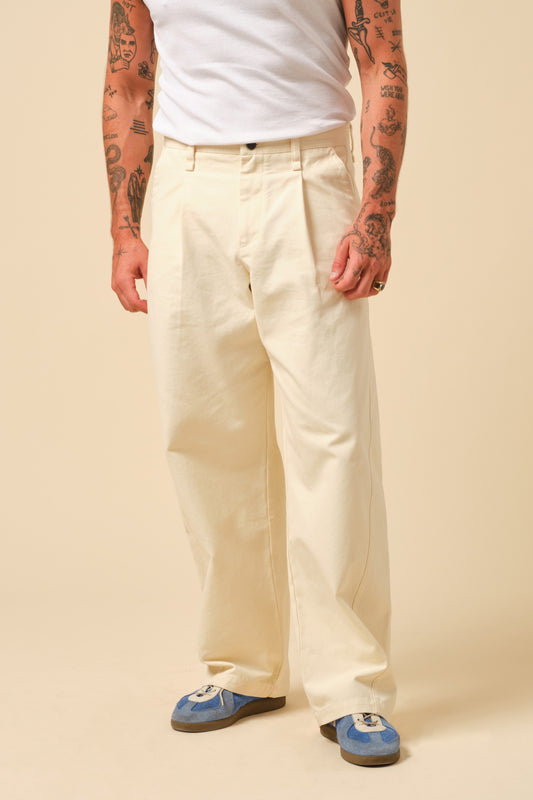 FREDDIE WIDE LEG PANELLED CANVAS TROUSER - ECRU