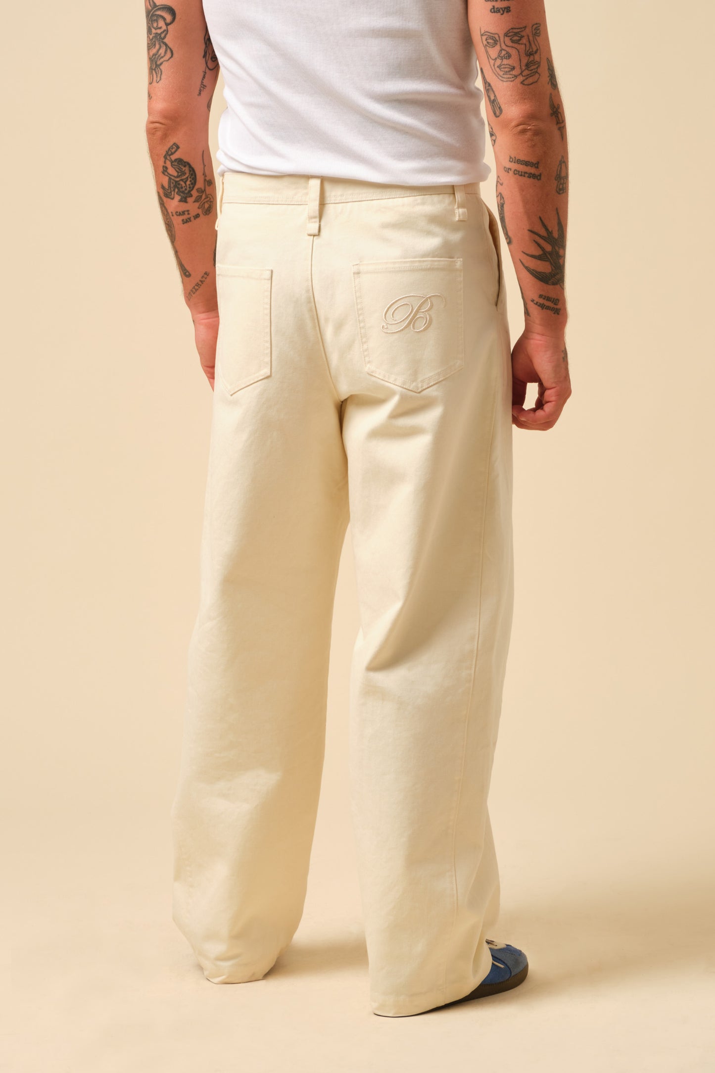 FREDDIE WIDE LEG PANELLED CANVAS TROUSER - ECRU