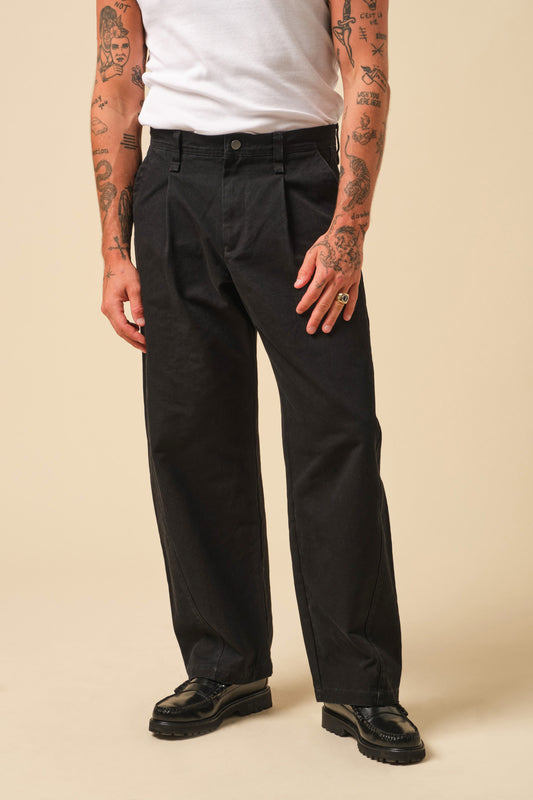 FREDDIE WIDE LEG PANELLED CANVAS TROUSER - BLACK