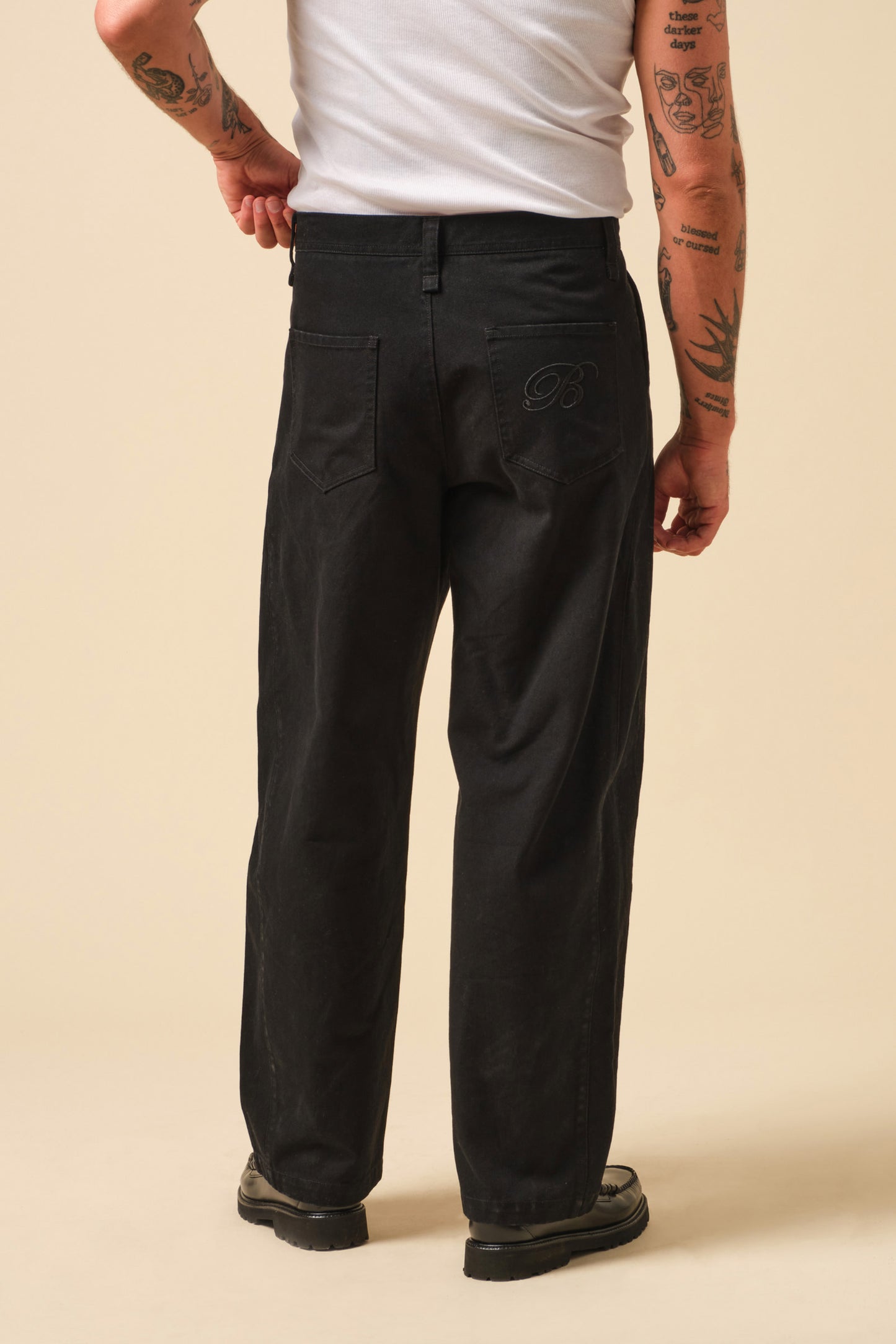 FREDDIE WIDE LEG PANELLED CANVAS TROUSER - BLACK