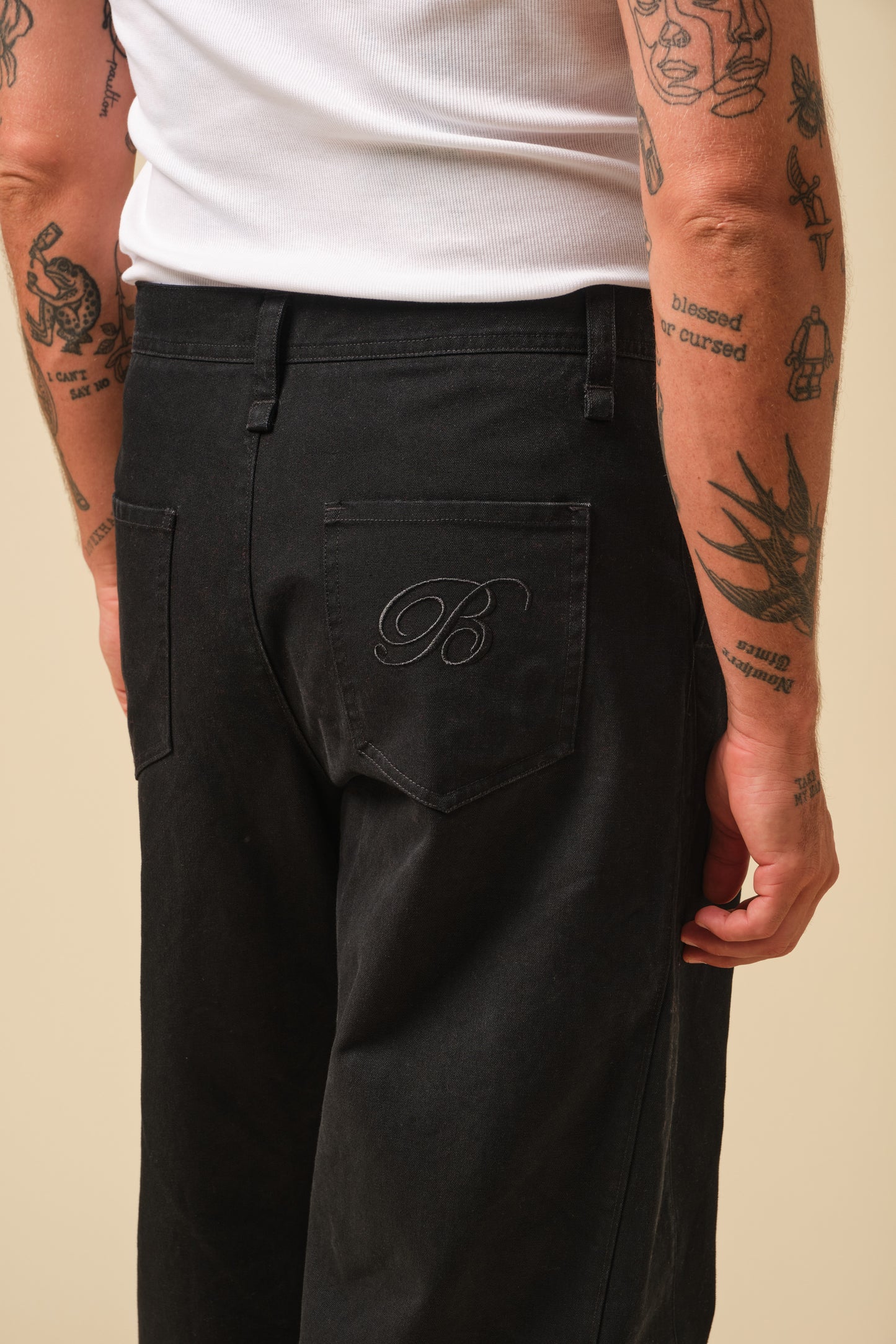 FREDDIE WIDE LEG PANELLED CANVAS TROUSER - BLACK