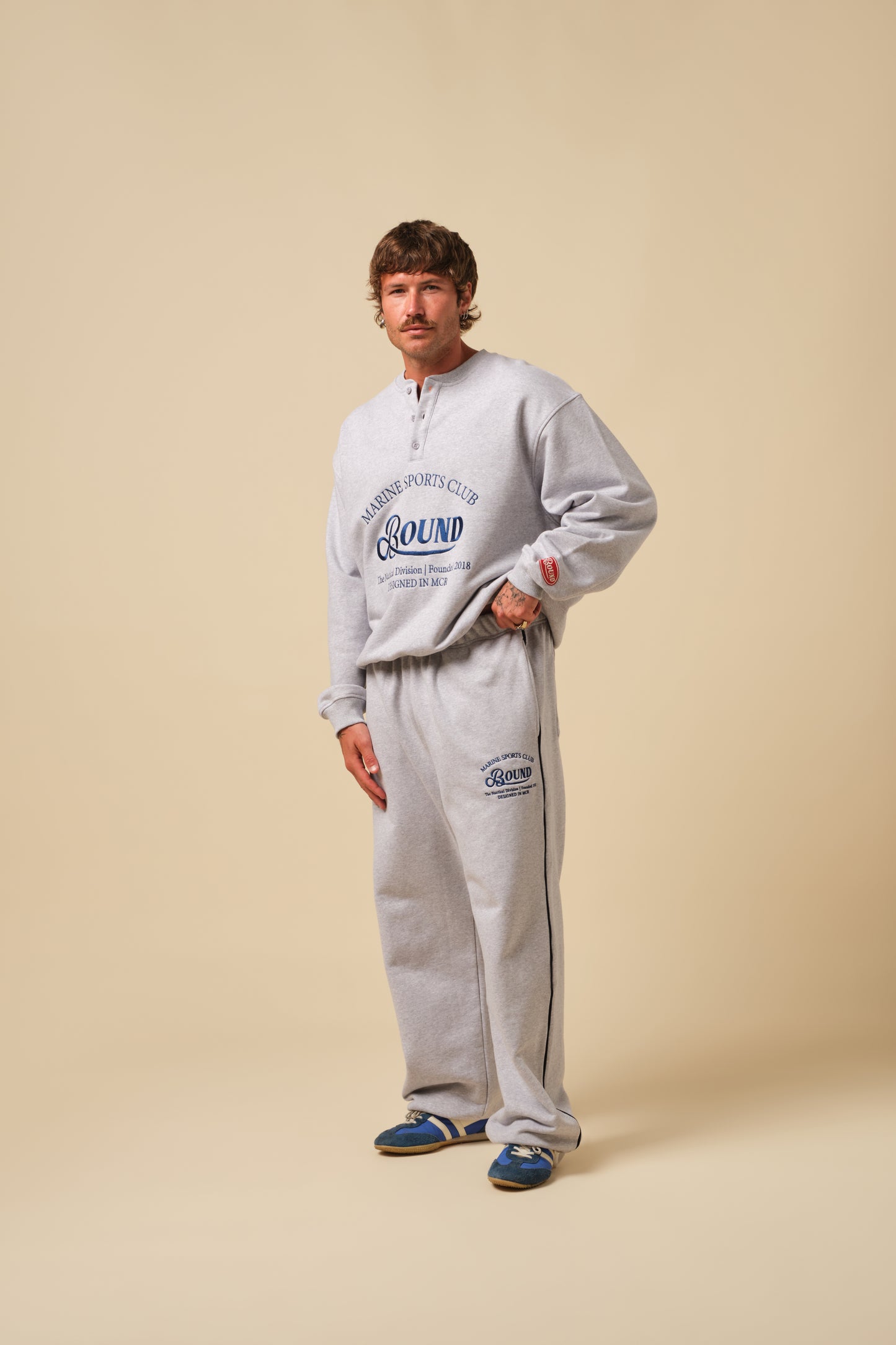 FREDDIE GRANDAD COLLAR MARINE SWEATSHIRT - GREY