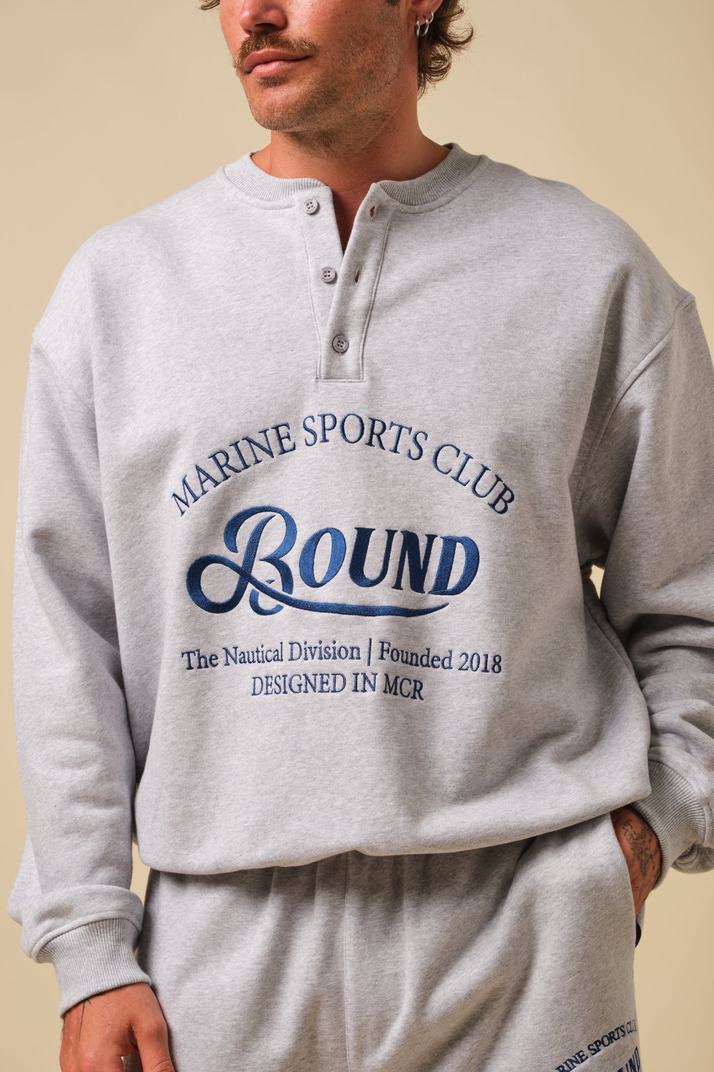 FREDDIE GRANDAD COLLAR MARINE SWEATSHIRT - GREY