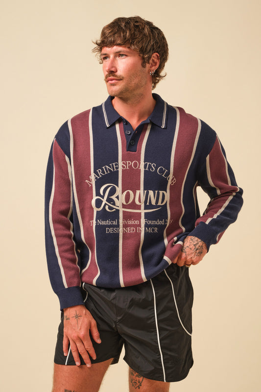 FREDDIE RETRO MARINE STRIPE KNIT LS POLO