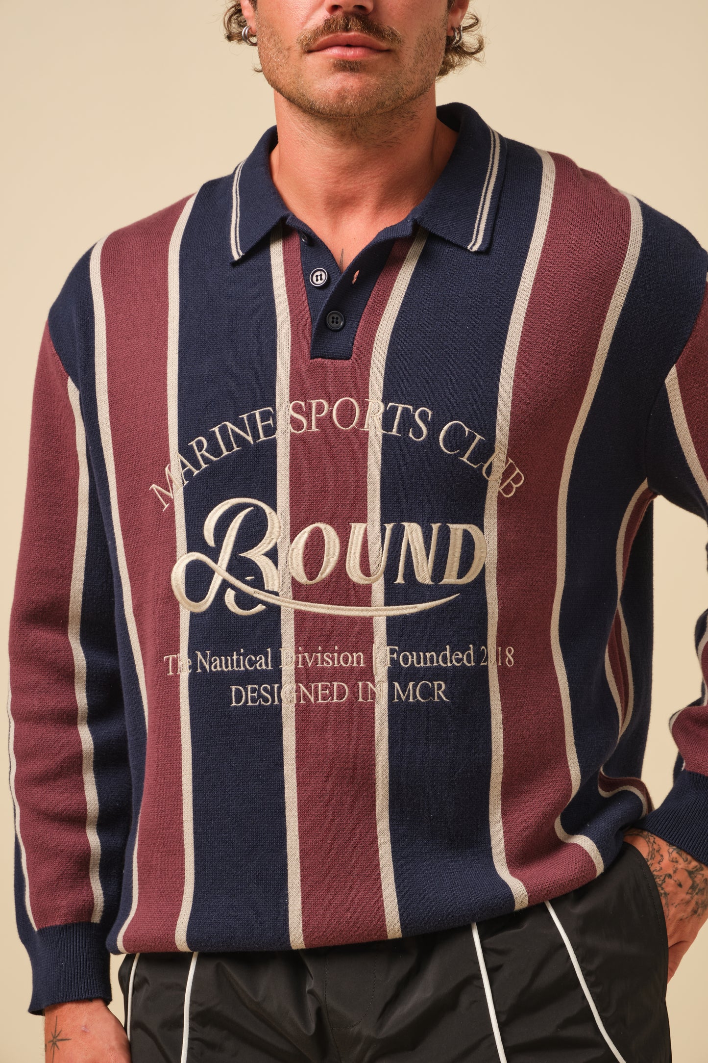 FREDDIE RETRO MARINE STRIPE KNIT LS POLO