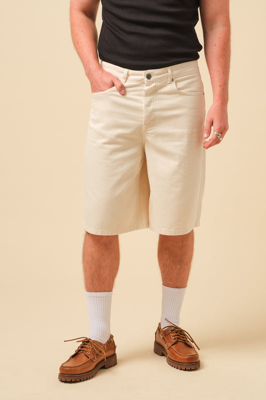 SIGNATURE DENIM JORTS - ECRU