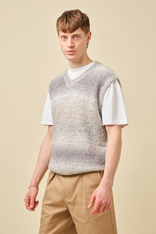 BOUCLE GRADIENT V-NECK KNIT VEST - CANDY - ASH
