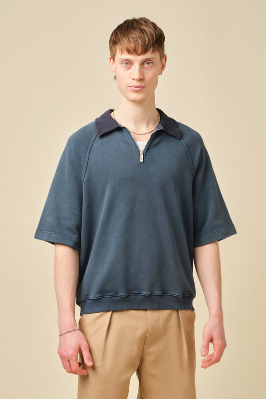 SNOW WASHED 1/4 ZIP JERSEY POLO - NAVY