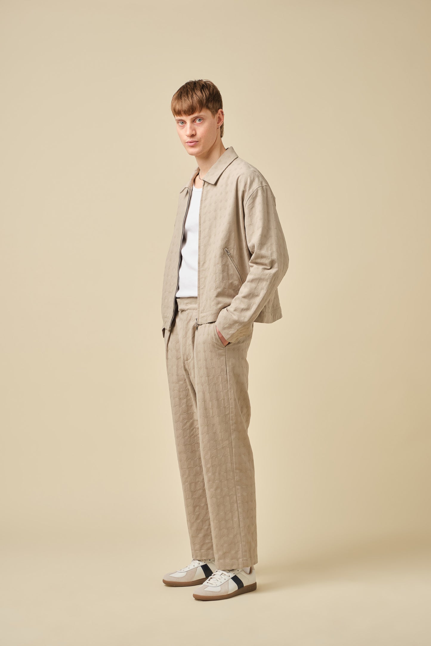 EMBROIDERED RIBIERA TROUSERS - STONE