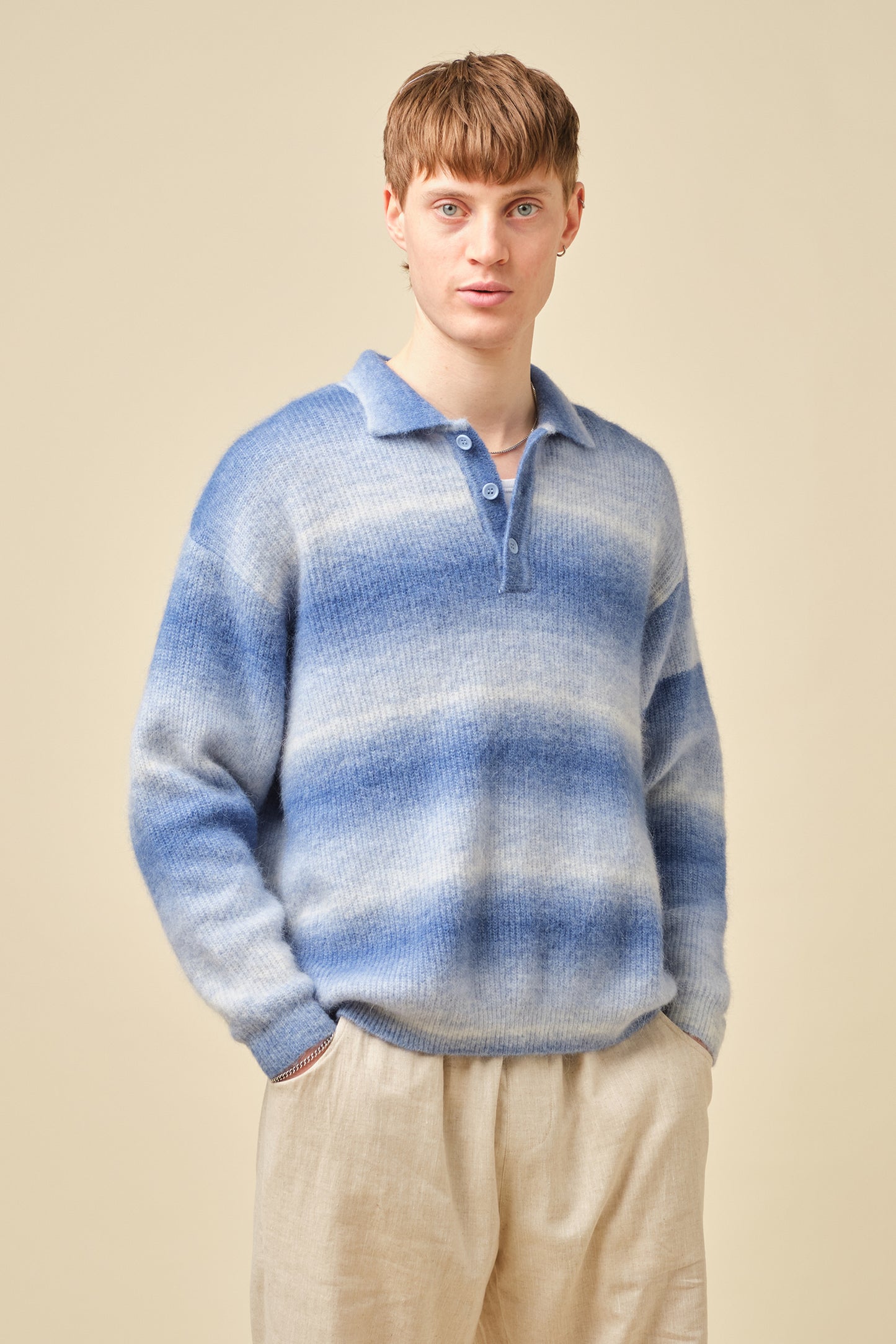 OCEAN GRADIENT ALPACA KNIT LONGSLEEVE POLO
