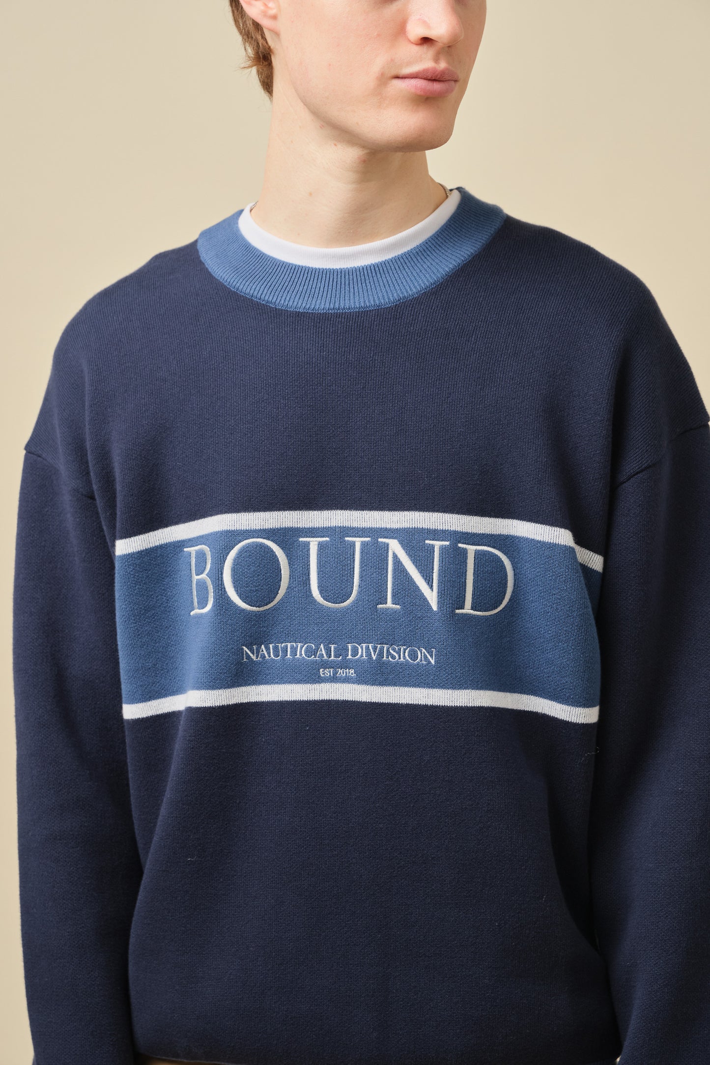 NAUTICAL STRIPE KNIT SWEATER - NAVY