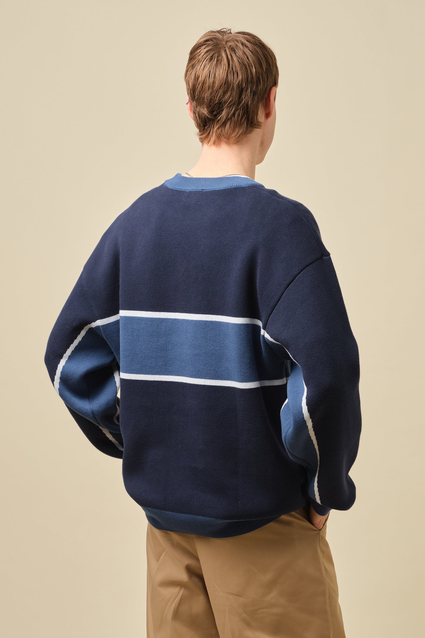 NAUTICAL STRIPE KNIT SWEATER - NAVY