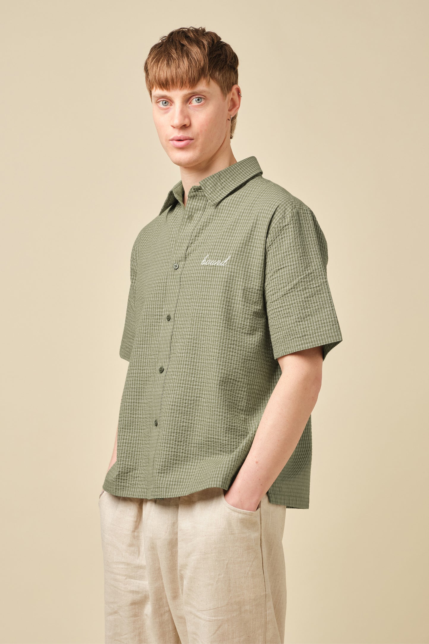 GINGHAM CROPPED SHIRT - OLIVE