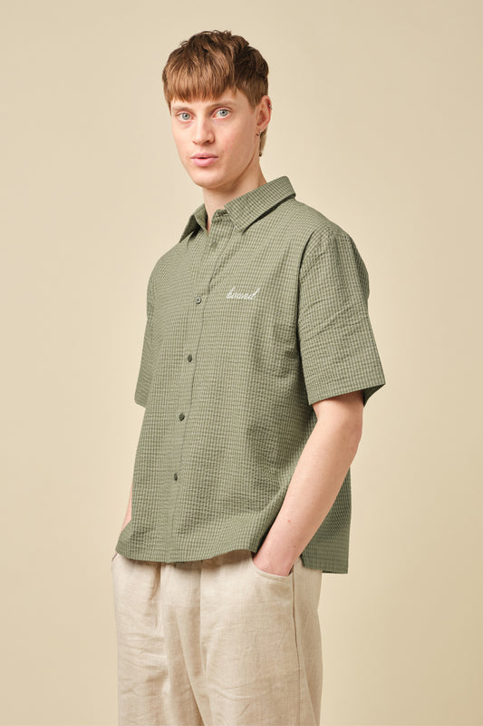 GINGHAM CROPPED SHIRT - OLIVE