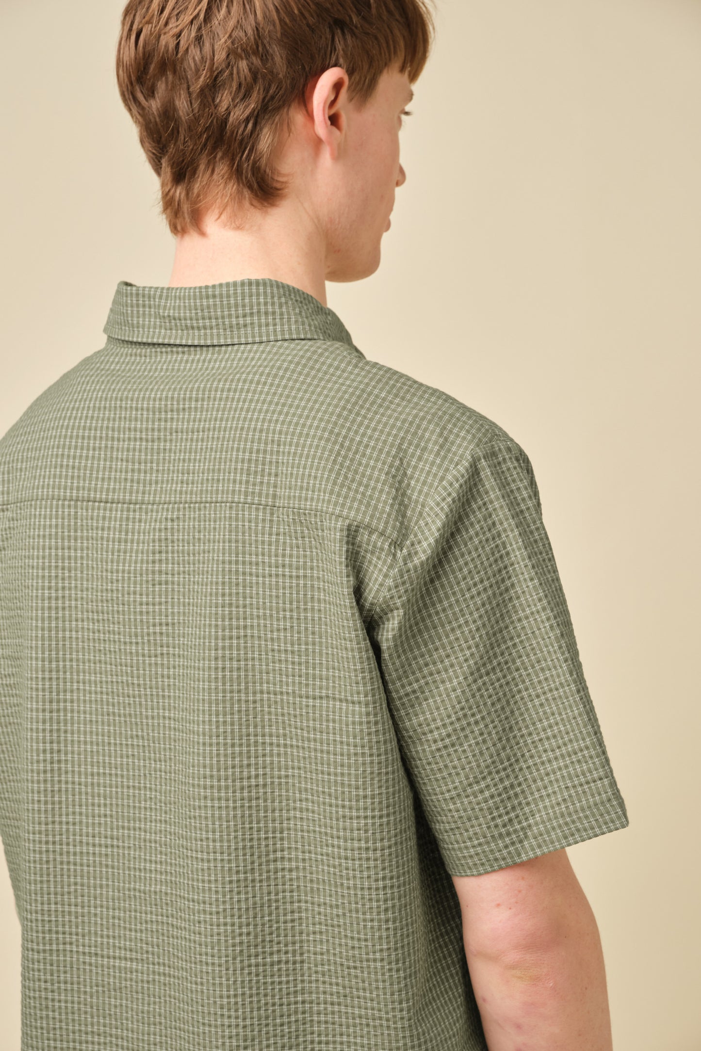 GINGHAM CROPPED SHIRT - OLIVE