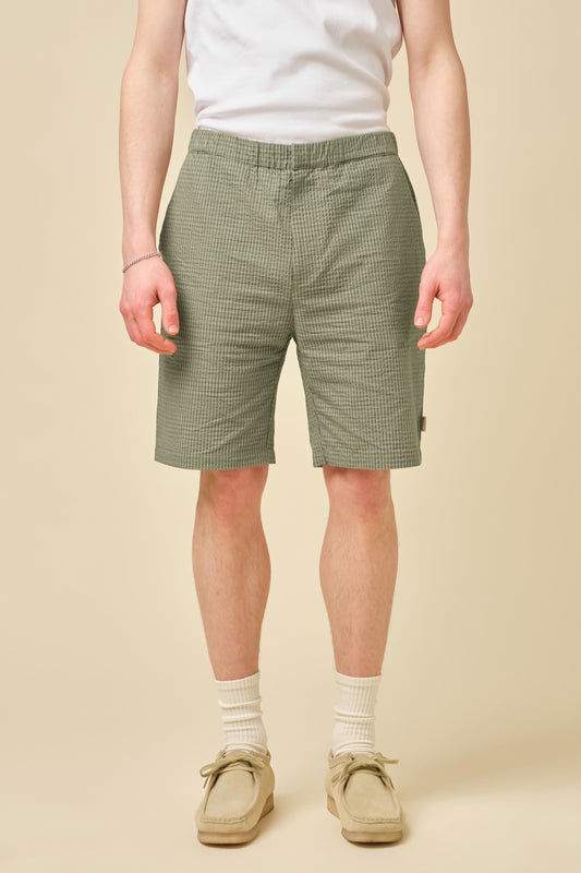 GINGHAM COTTON SHORTS - OLIVE