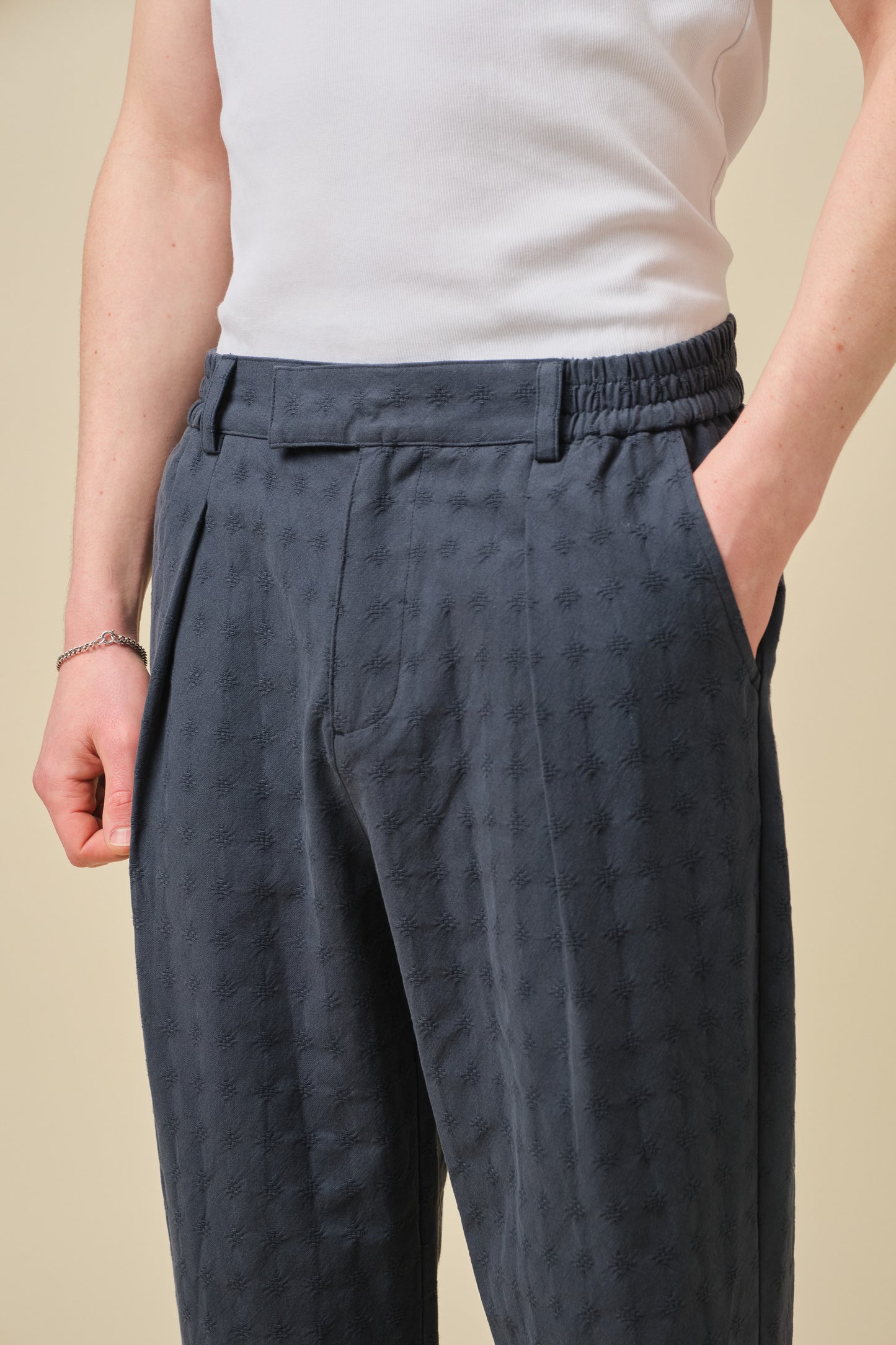 EMBROIDERED RIBIERA TROUSERS - NAVY