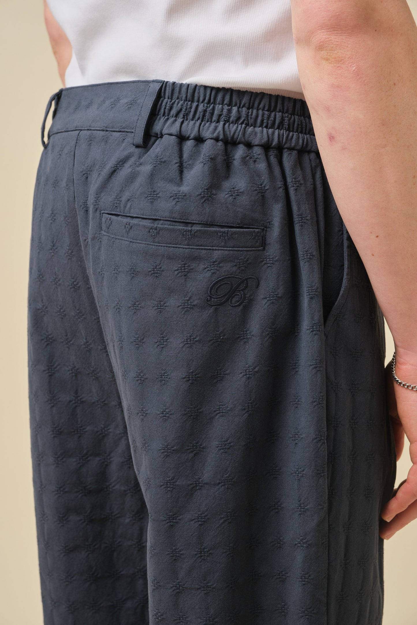 EMBROIDERED RIBIERA TROUSERS - NAVY