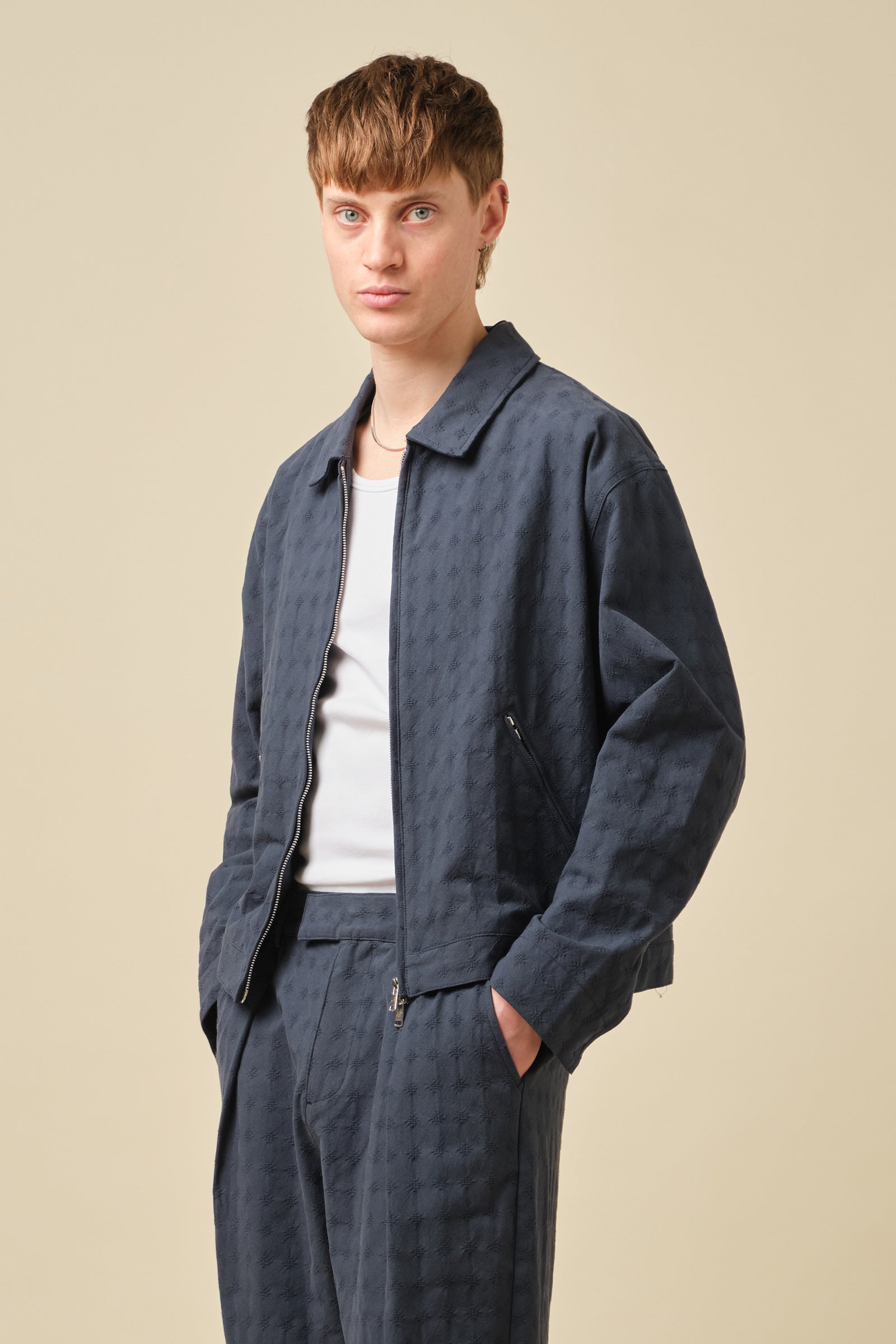 EMBROIDERED RIBIERA JACKET - NAVY – bound