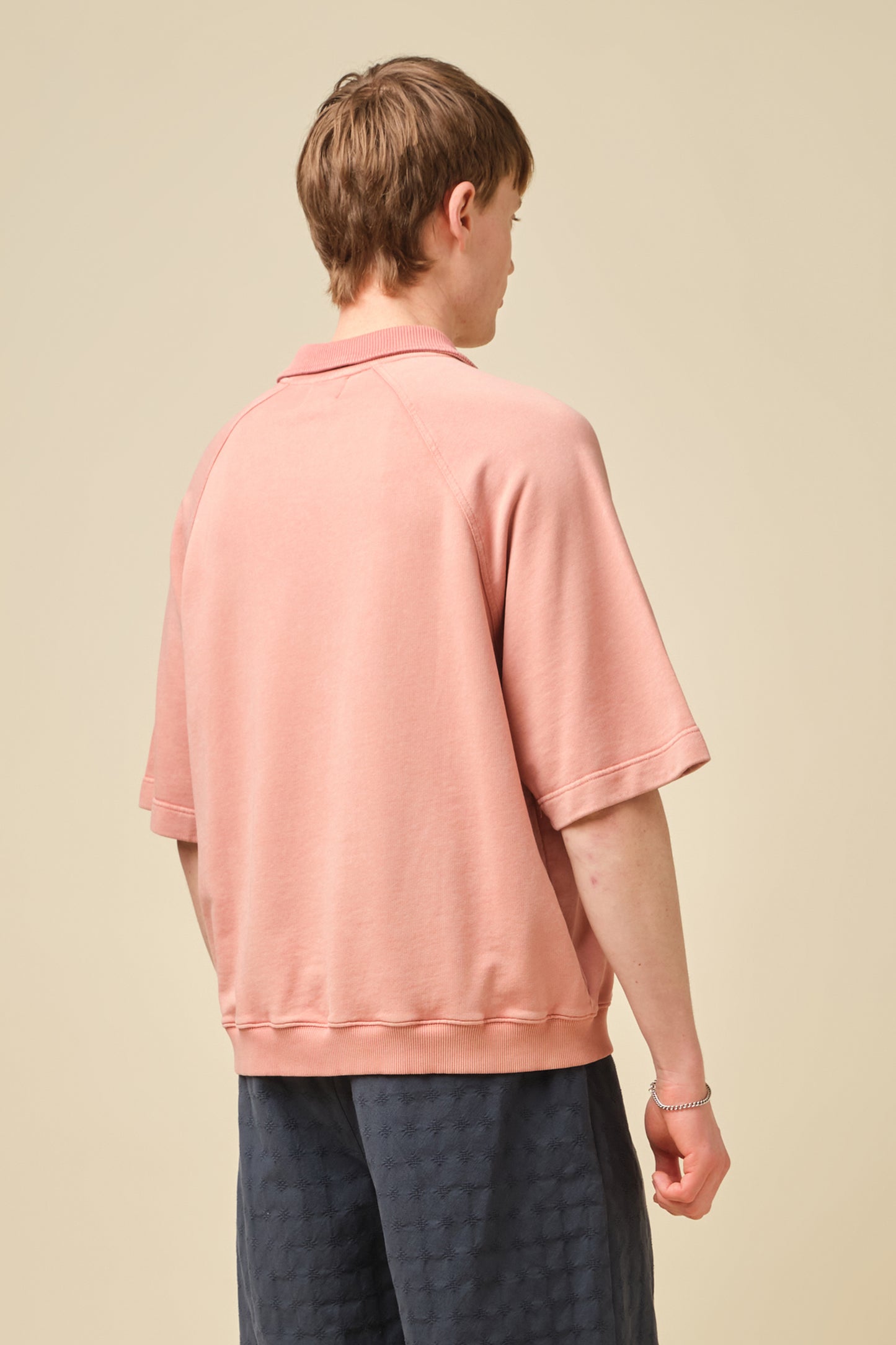 SNOW WASHED 1/4 ZIP JERSEY POLO - ROSE PINK