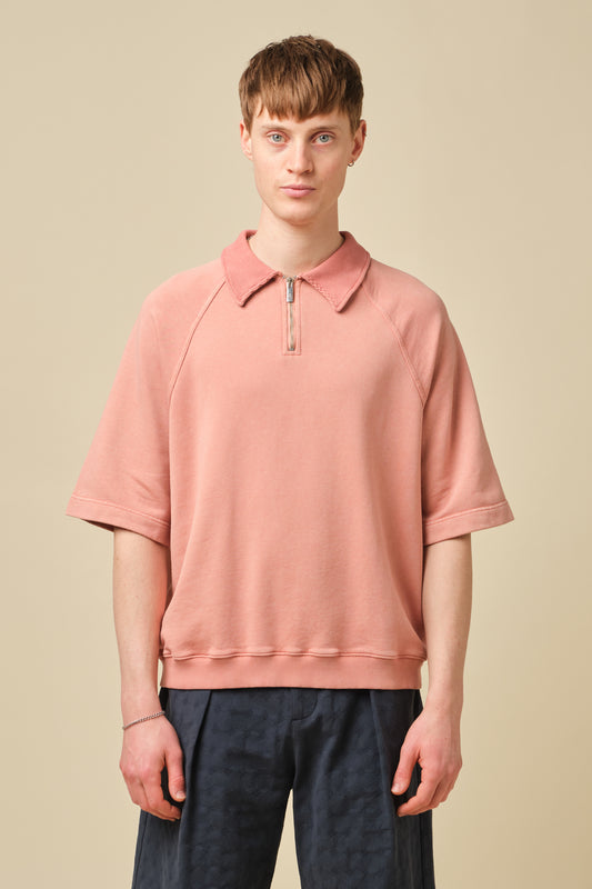 SNOW WASHED 1/4 ZIP JERSEY POLO - PINK