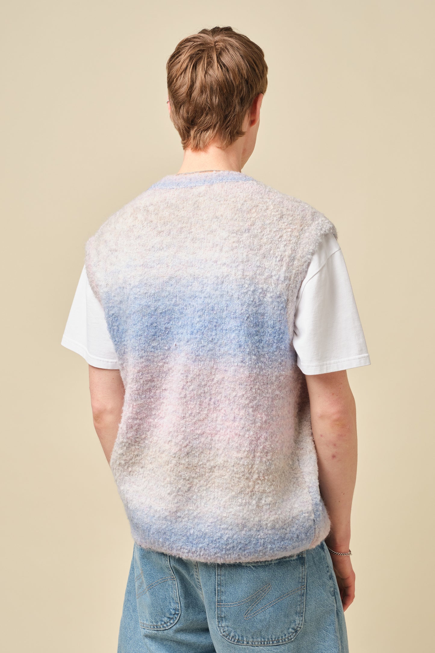 BOUCLE GRADIENT V-NECK KNIT VEST - CANDY
