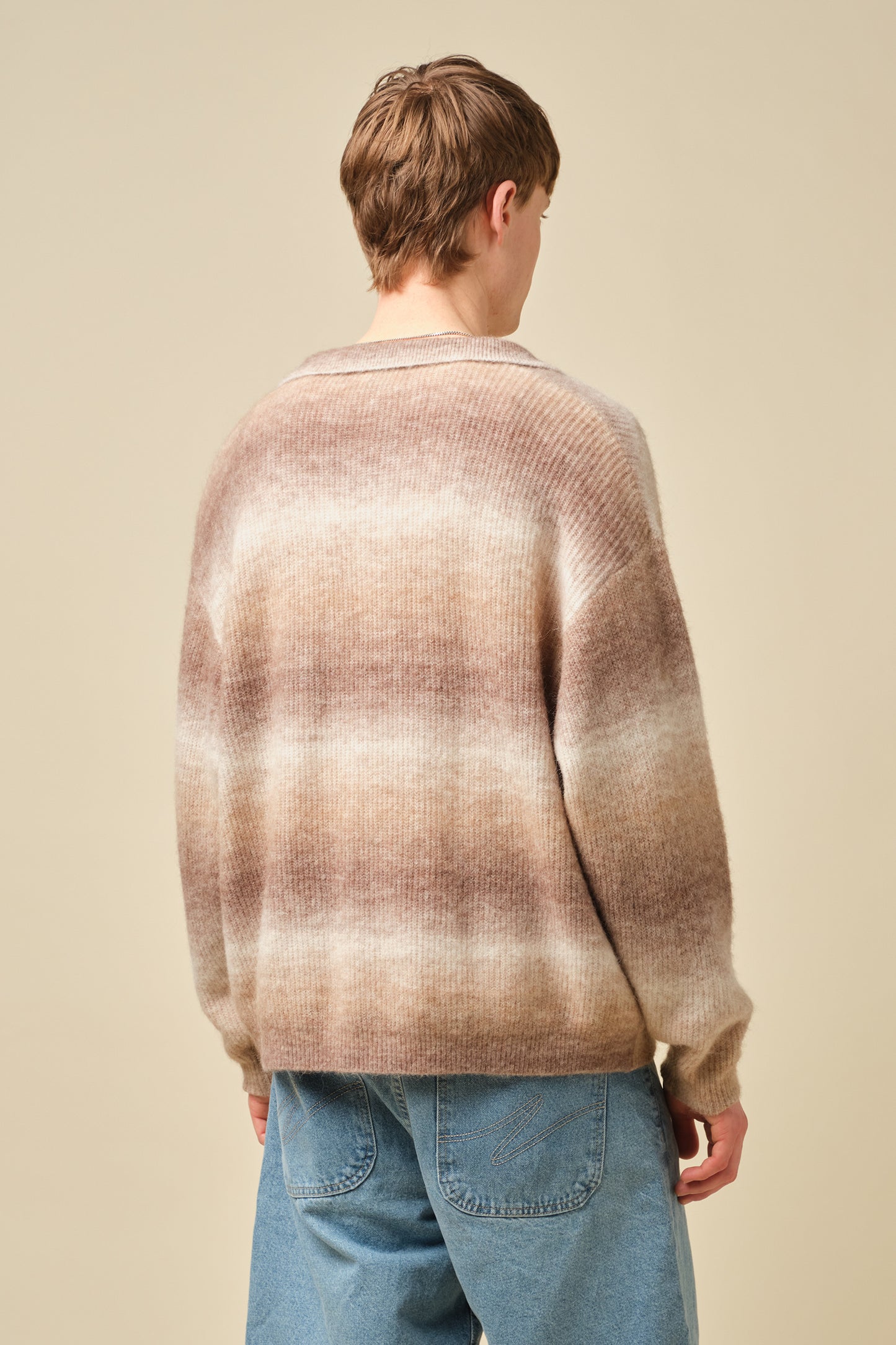 TOFFEE GRADIENT ALPACA KNIT LONGSLEEVE POLO