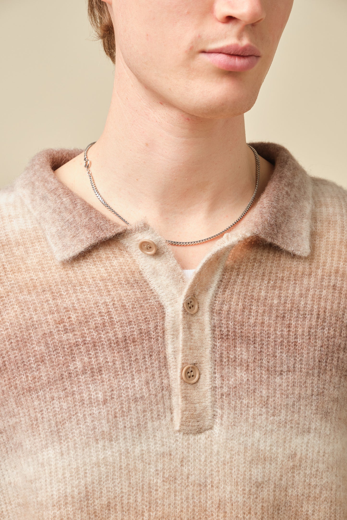 TOFFEE GRADIENT ALPACA KNIT LONGSLEEVE POLO