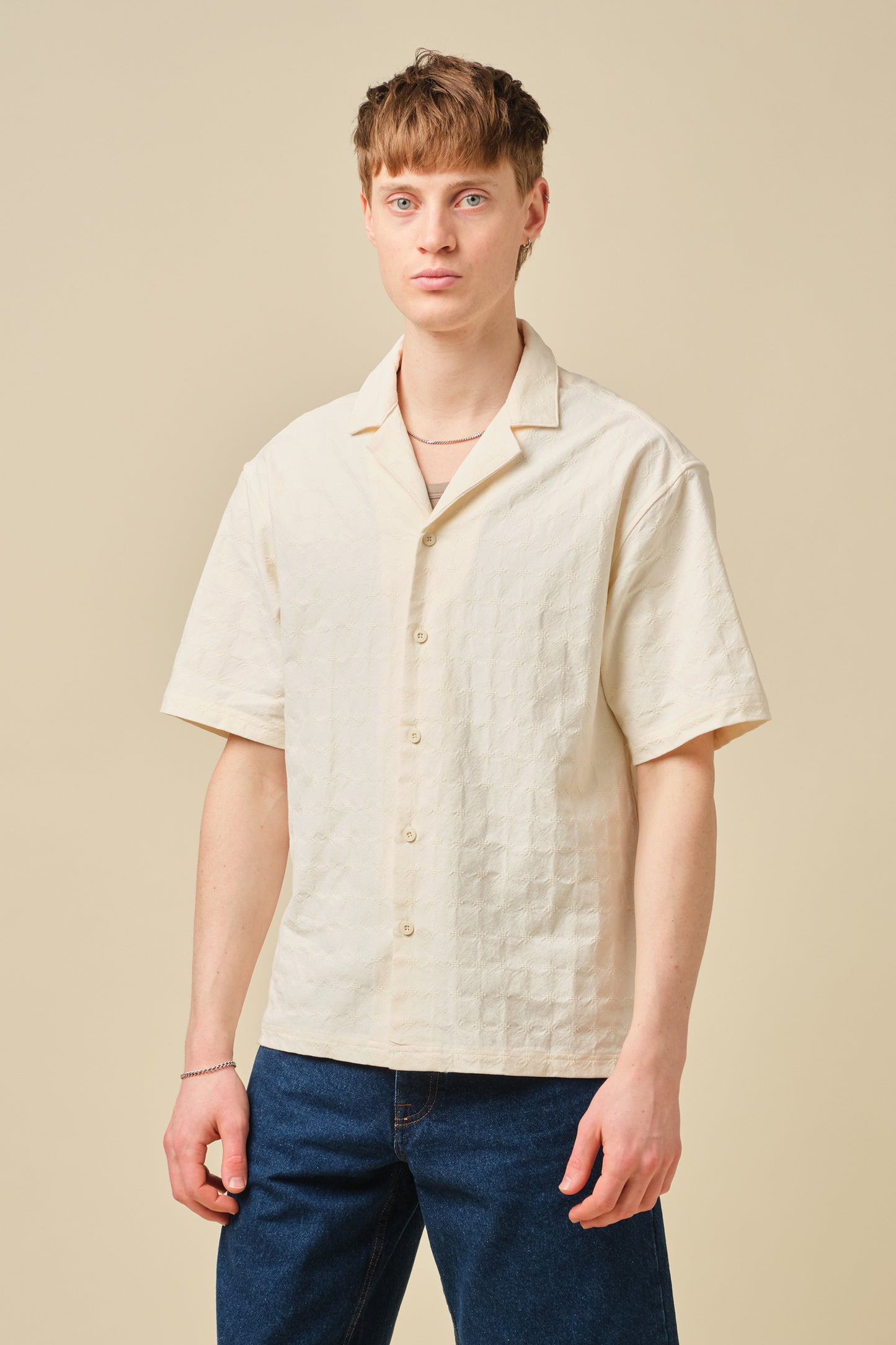 EMBROIDERED RIBIERA SHIRT - CREAM