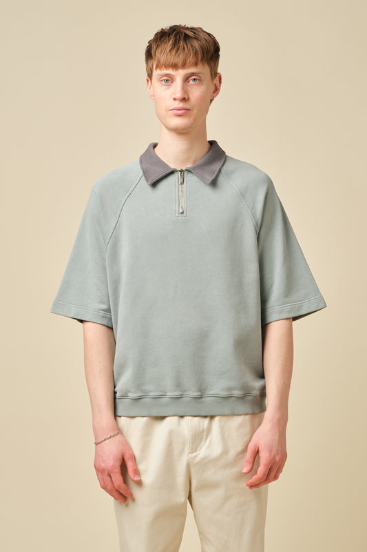SNOW WASHED 1/4 ZIP JERSEY POLO - GREY
