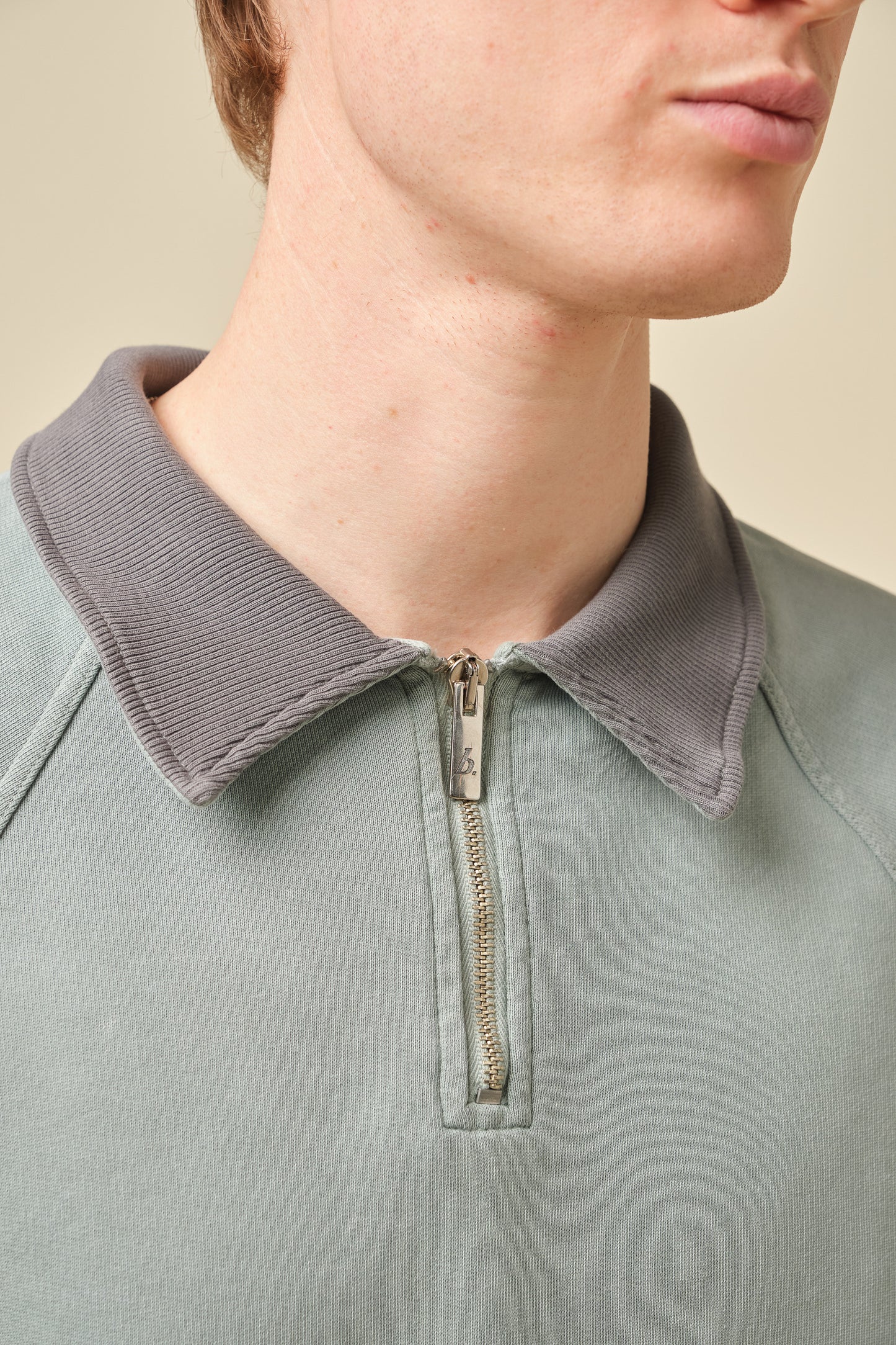 SNOW WASHED 1/4 ZIP JERSEY POLO - POWDER BLUE