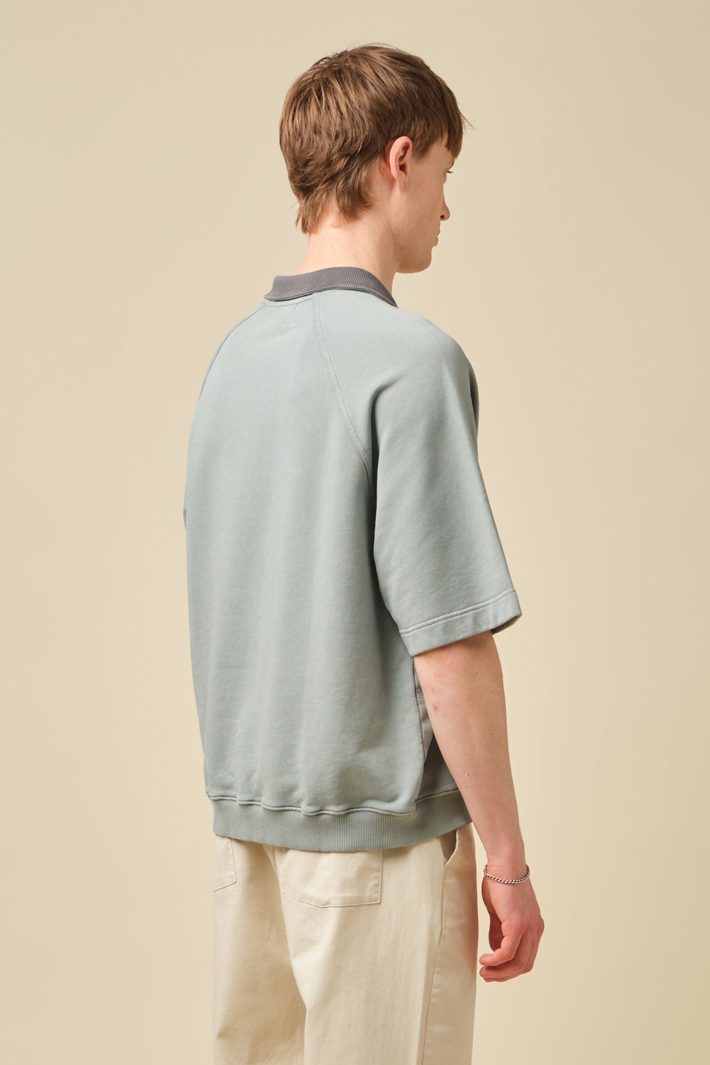 SNOW WASHED 1/4 ZIP JERSEY POLO - POWDER BLUE