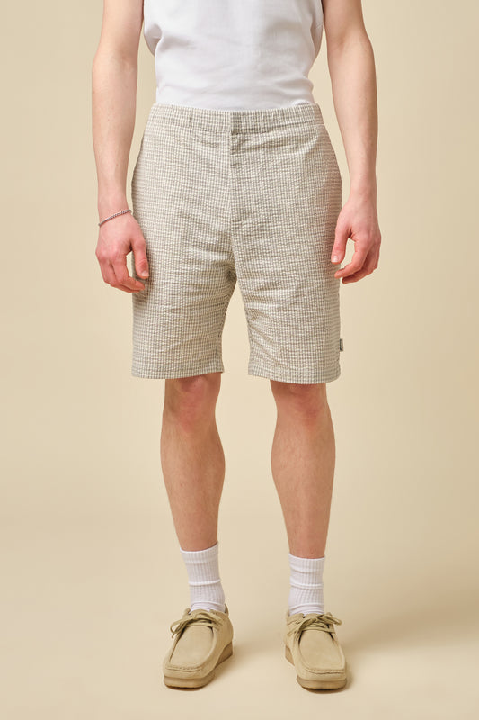 GINGHAM COTTON SHORTS - ECRU