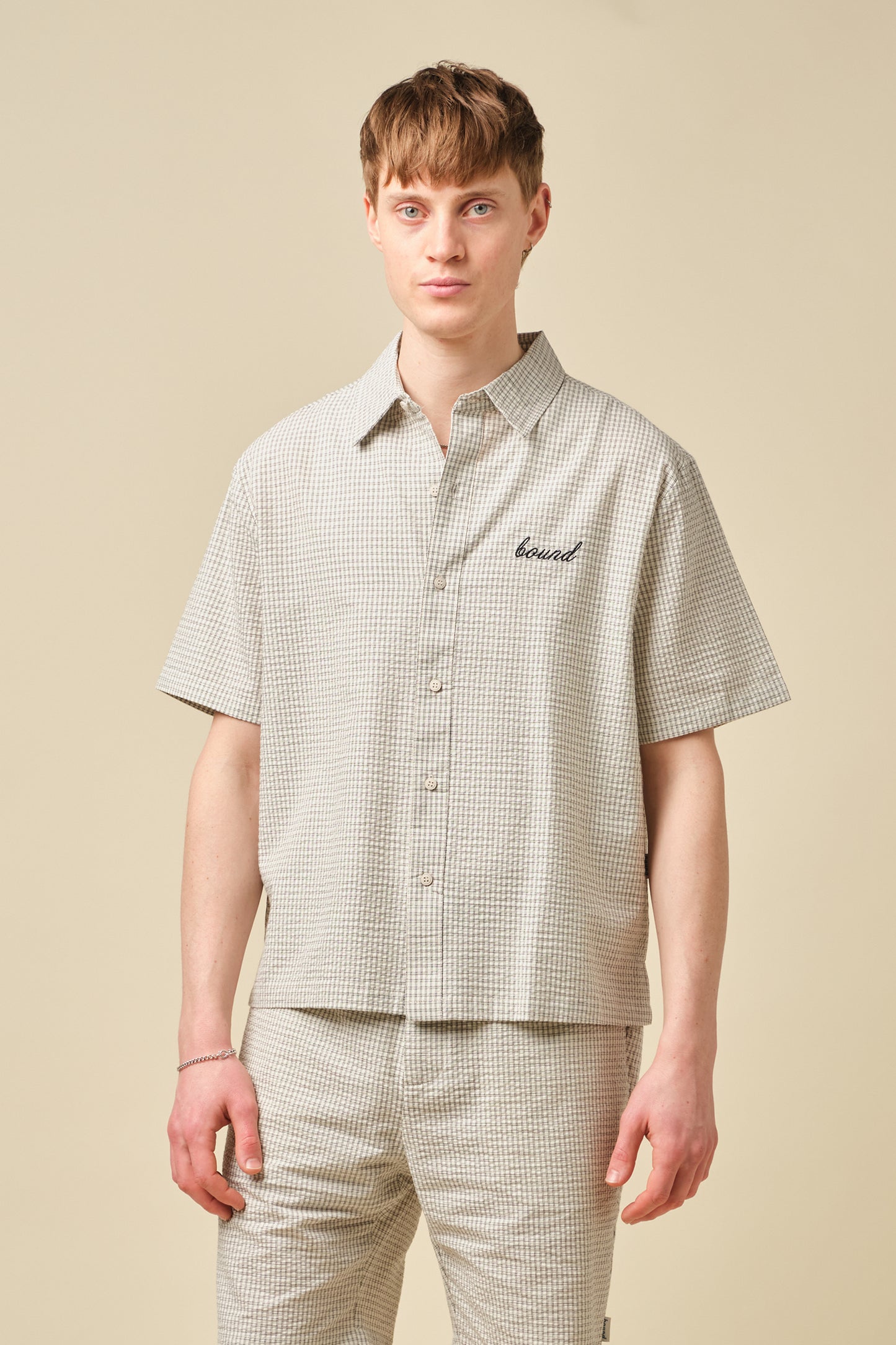 GINGHAM CROPPED SHIRT - ECRU